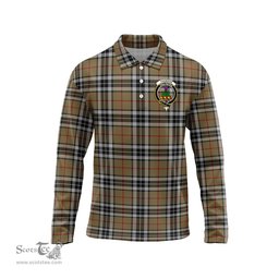 Scottish Thomson Camel Clan Crest Tartan Polo Long Sleeve Plaid Polo Shirt