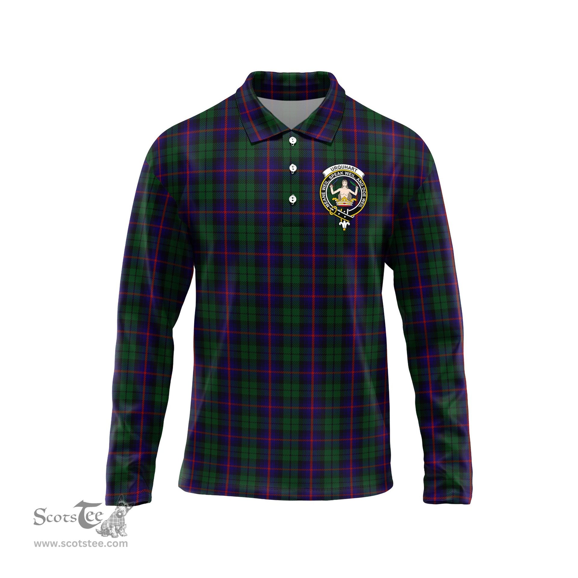 Scottish Urquhart Clan Crest Tartan Polo Long Sleeve Plaid Polo Shirt