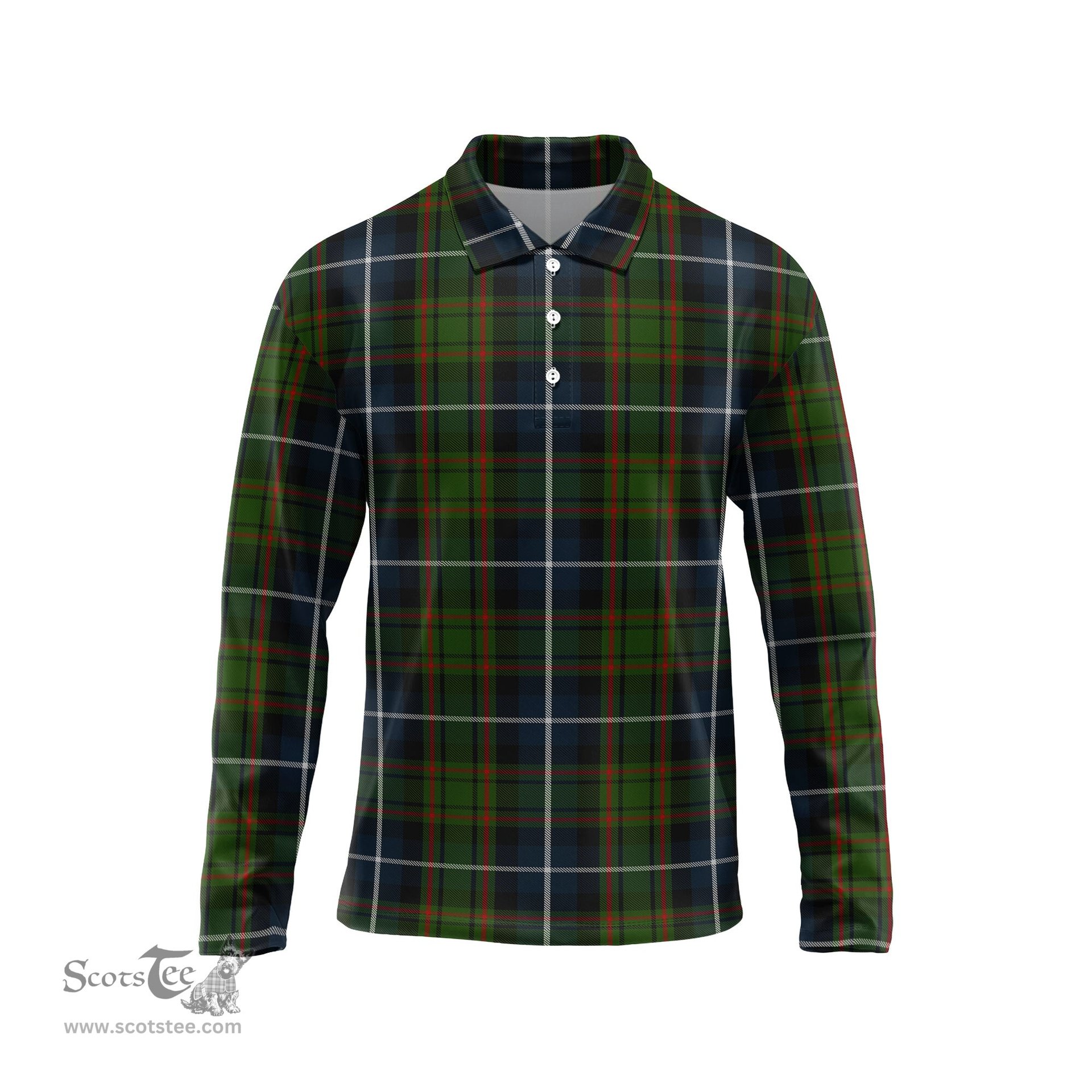 Scottish MacRae Hunting Tartan Long Sleeve Plaid Polo Shirt