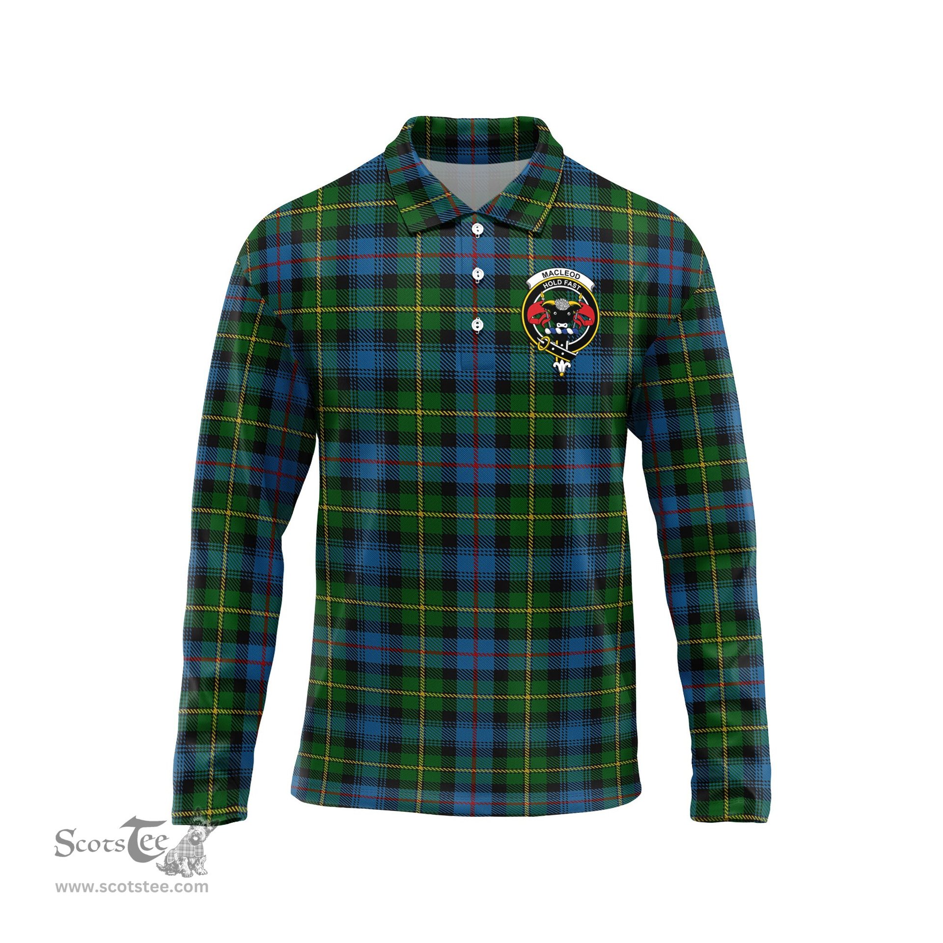Scottish MacLeod of Skye Clan Crest Tartan Polo Long Sleeve Plaid Polo Shirt
