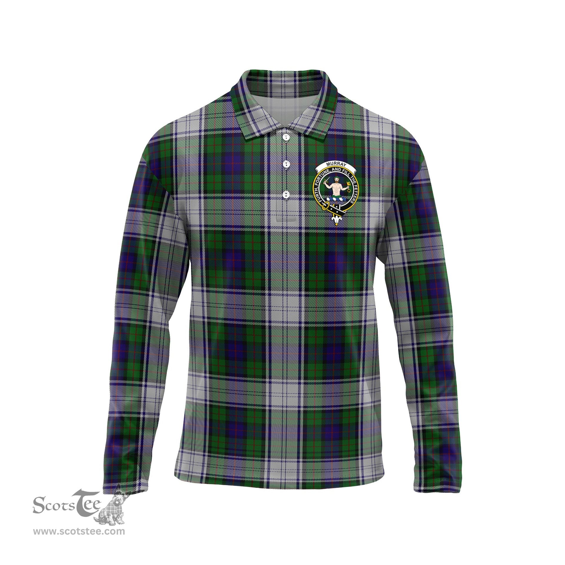 Scottish Murray of Atholl Dress Clan Crest Tartan Polo Long Sleeve Plaid Polo Shirt