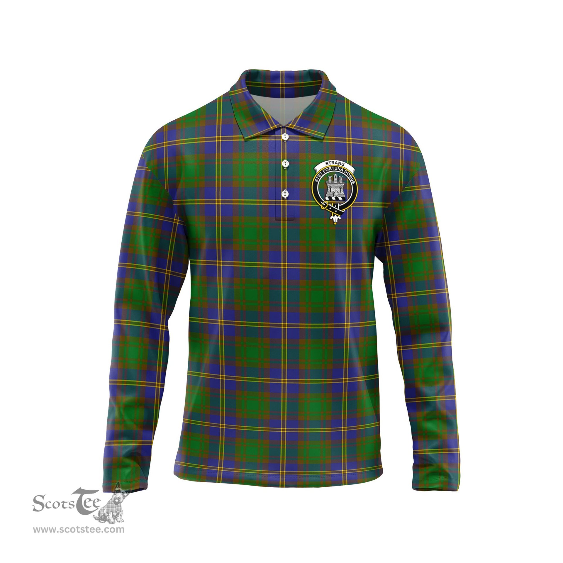 Scottish Strange of Balkaskie Clan Crest Tartan Polo Long Sleeve Plaid Polo Shirt