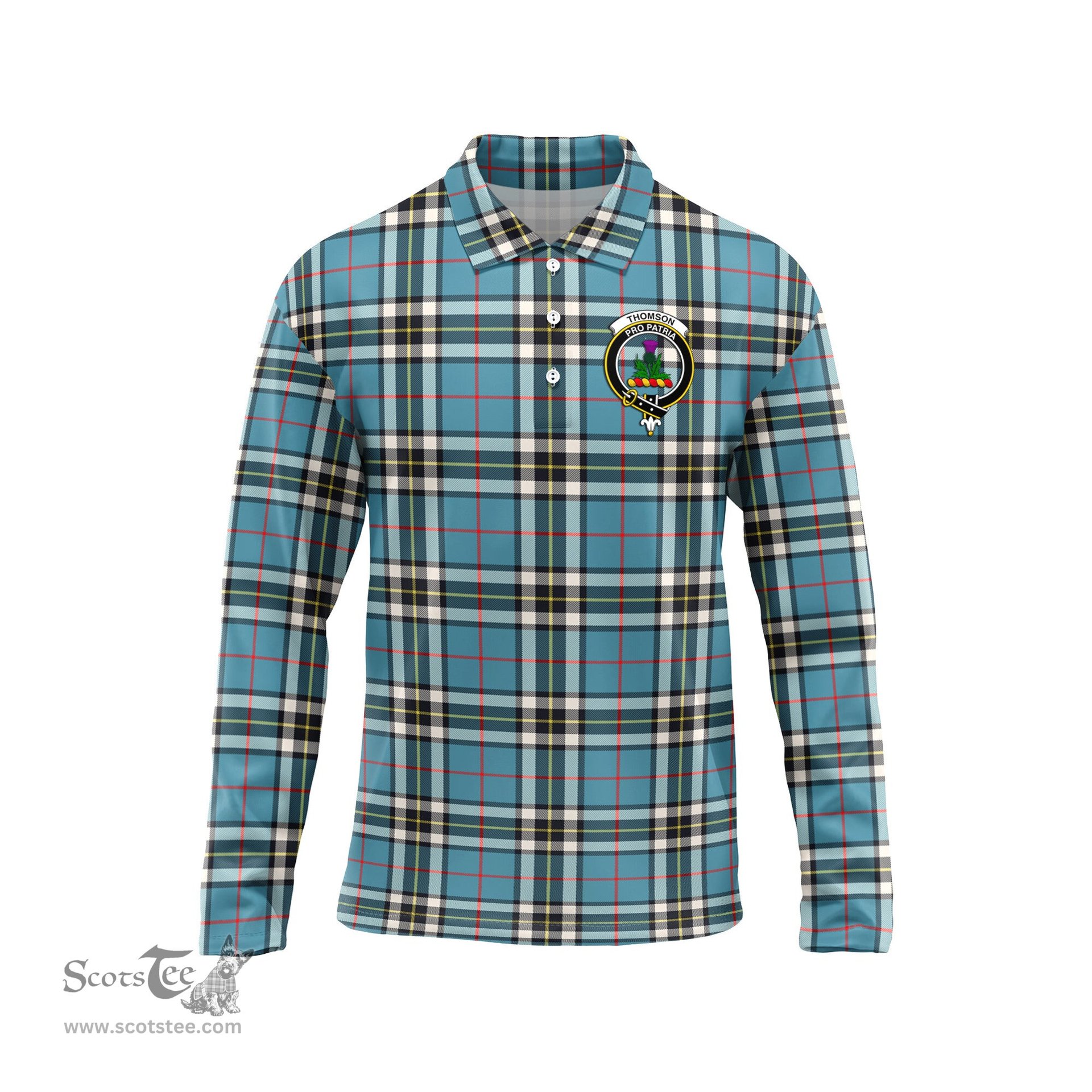 Scottish Thomson Clan Crest Tartan Polo Long Sleeve Plaid Polo Shirt