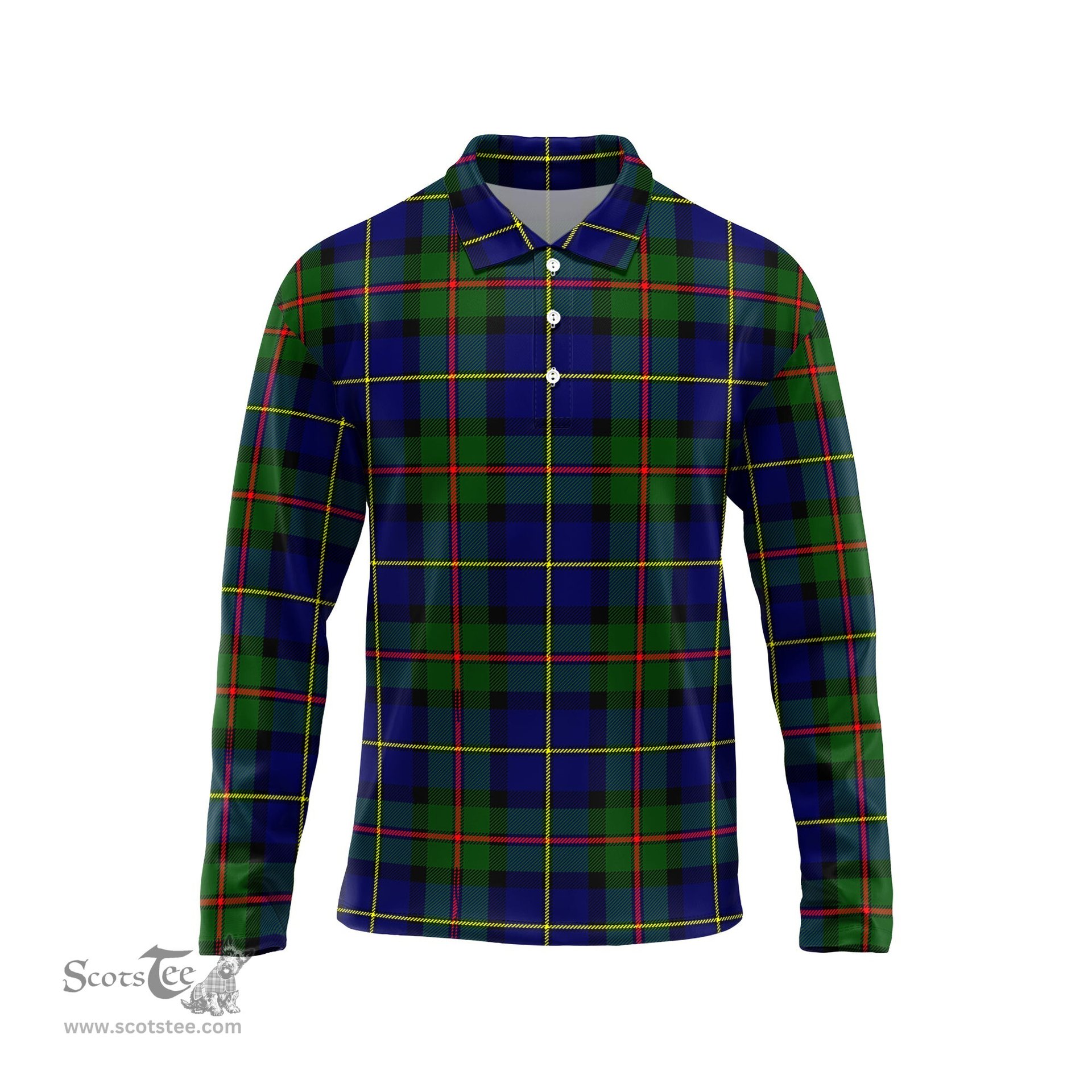 Scottish MacLeod of Harris Modern Tartan Long Sleeve Plaid Polo Shirt