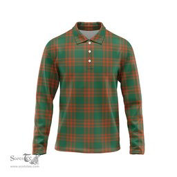 Scottish Menzies Green Ancient Tartan Long Sleeve Plaid Polo Shirt
