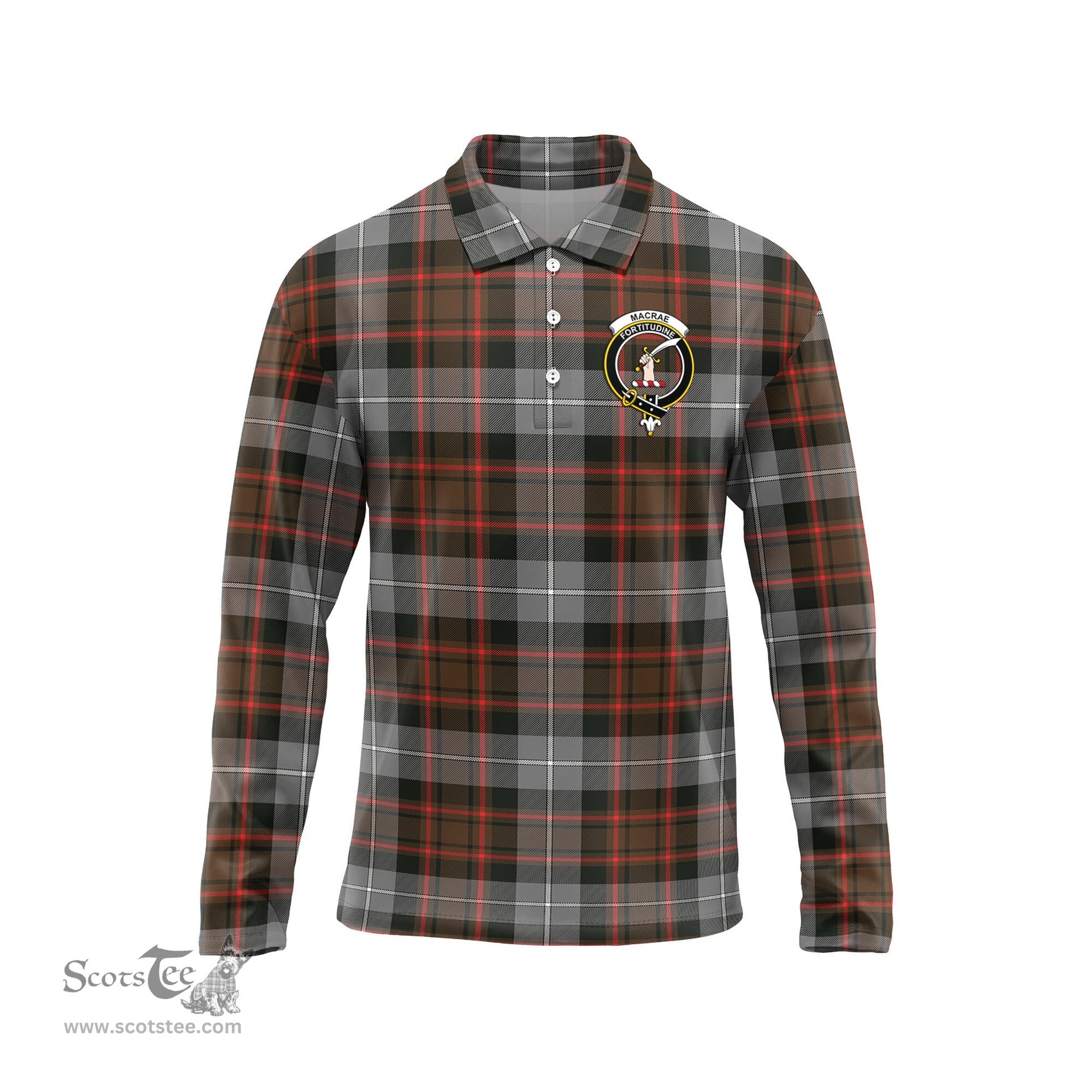 Scottish MacRae Hunting Weathered Clan Crest Tartan Polo Long Sleeve Plaid Polo Shirt