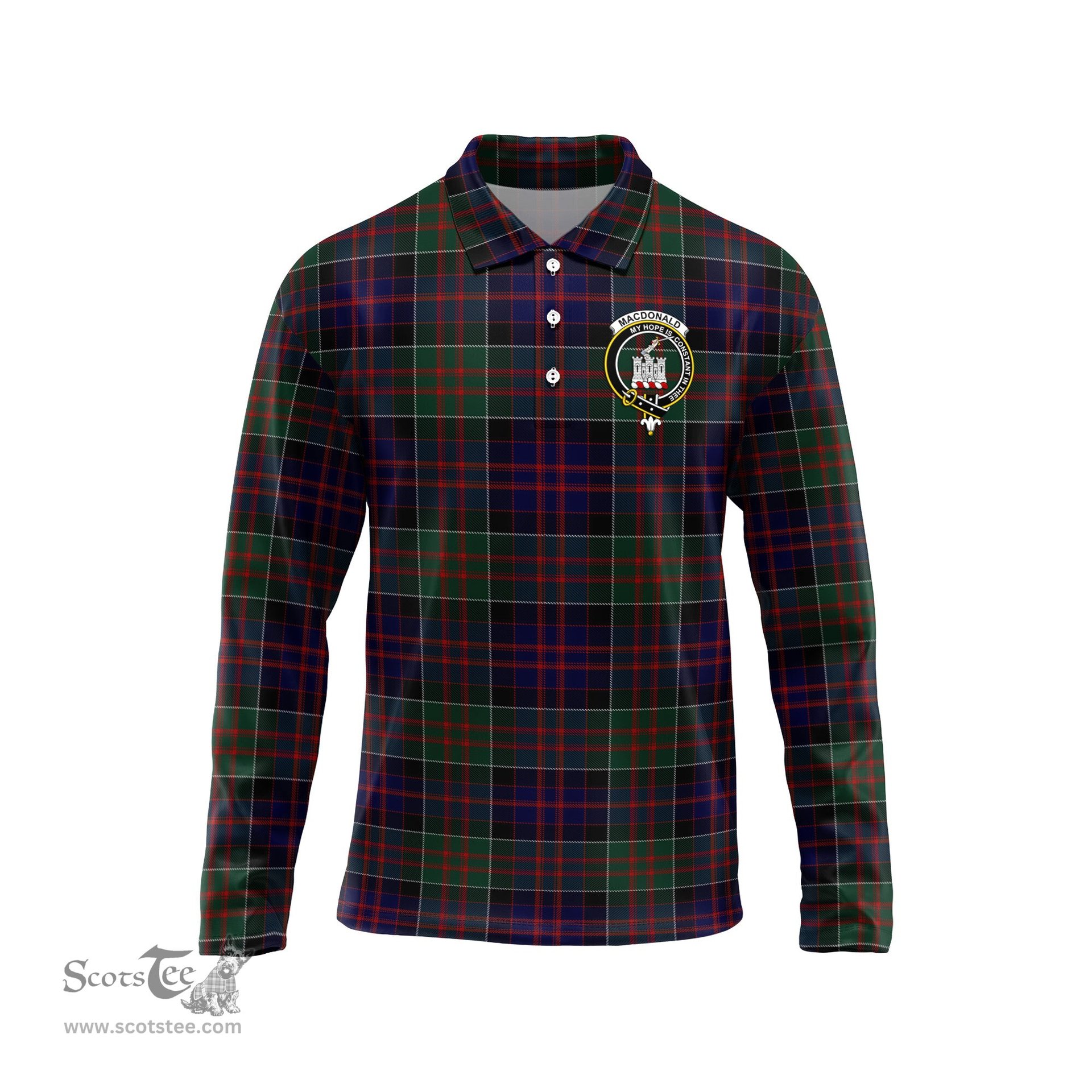 Scottish MacDonald of Clan Ranald Clan Crest Tartan Polo Long Sleeve Plaid Polo Shirt