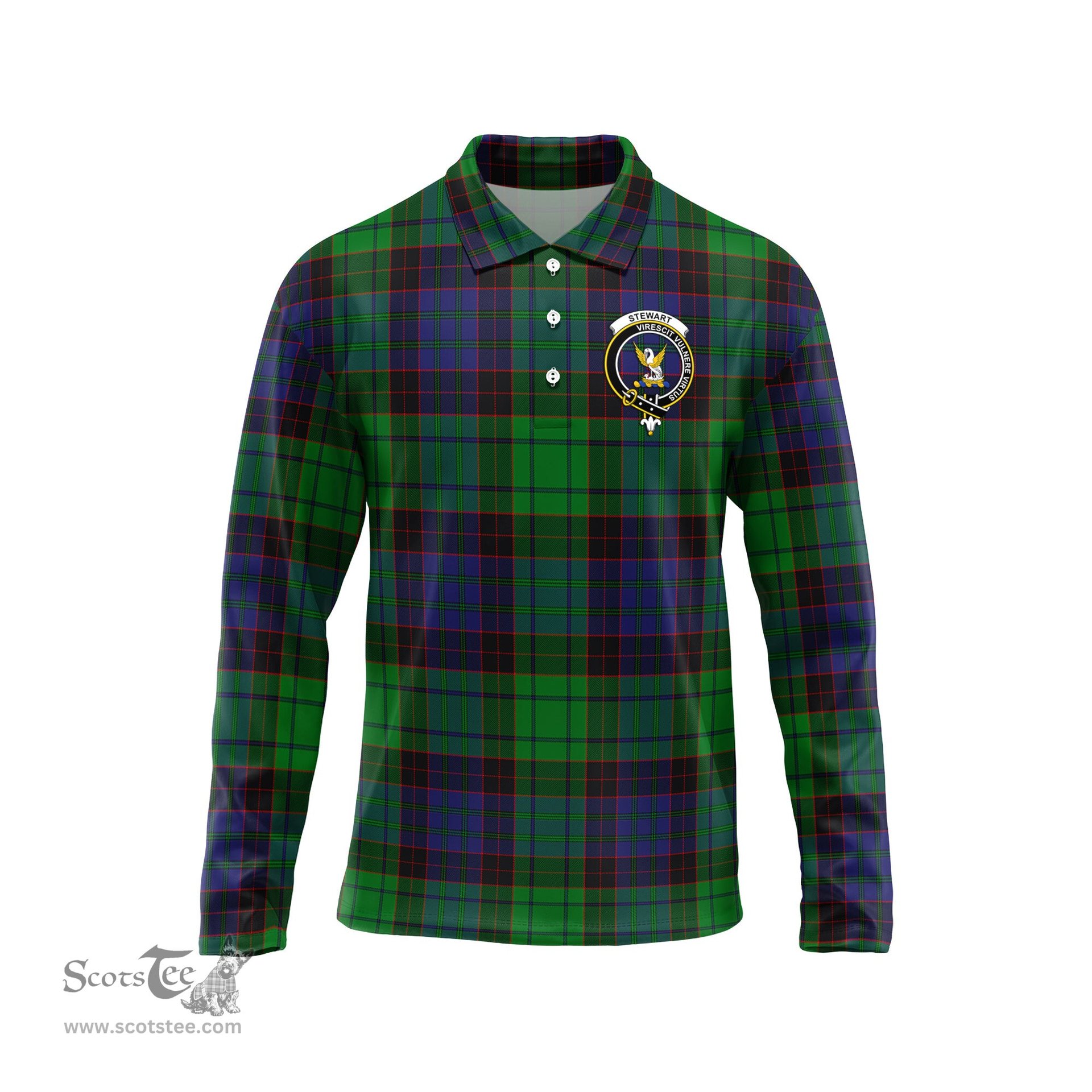Scottish Stewart Old Modern Clan Crest Tartan Polo Long Sleeve Plaid Polo Shirt