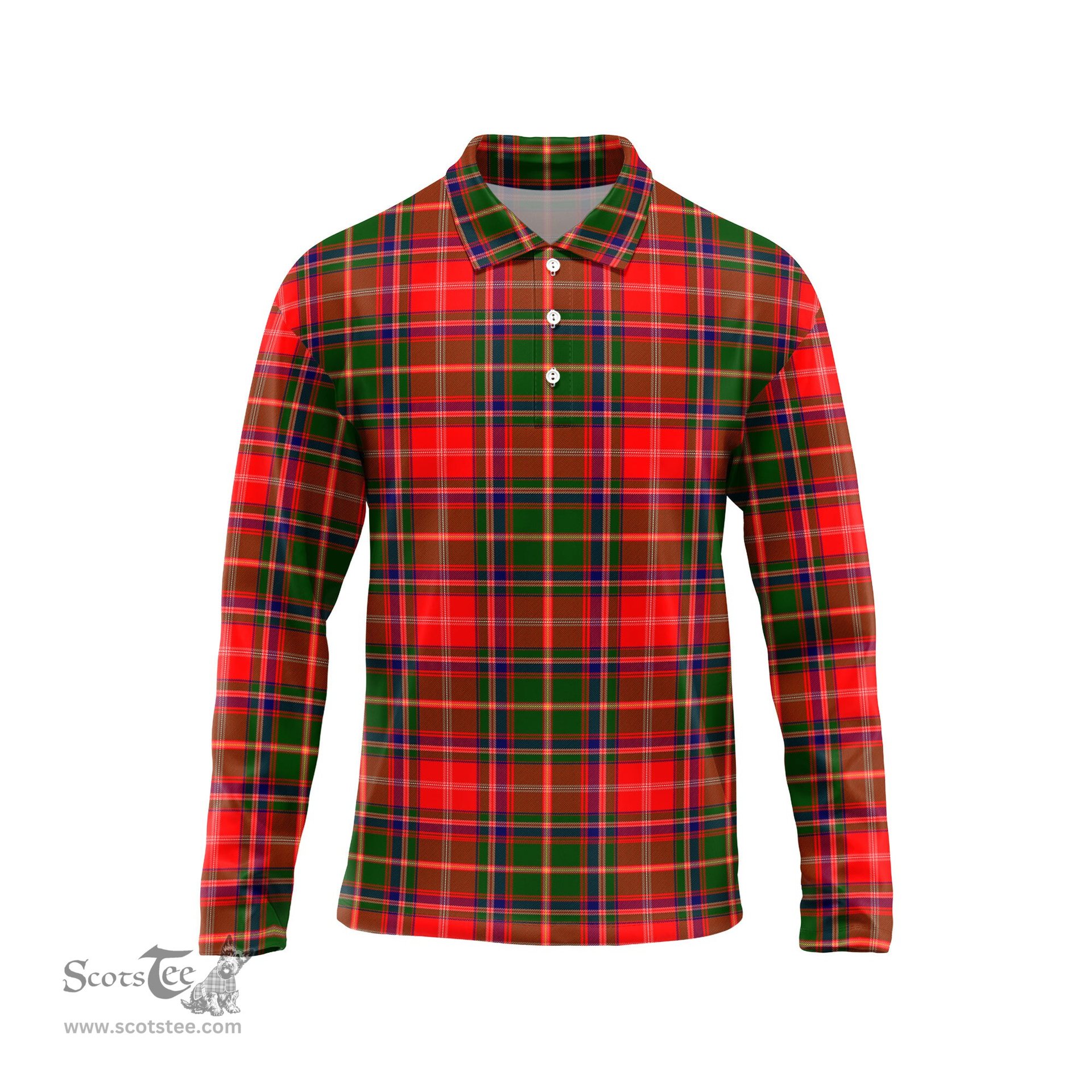 Scottish Somerville Modern Tartan Long Sleeve Plaid Polo Shirt