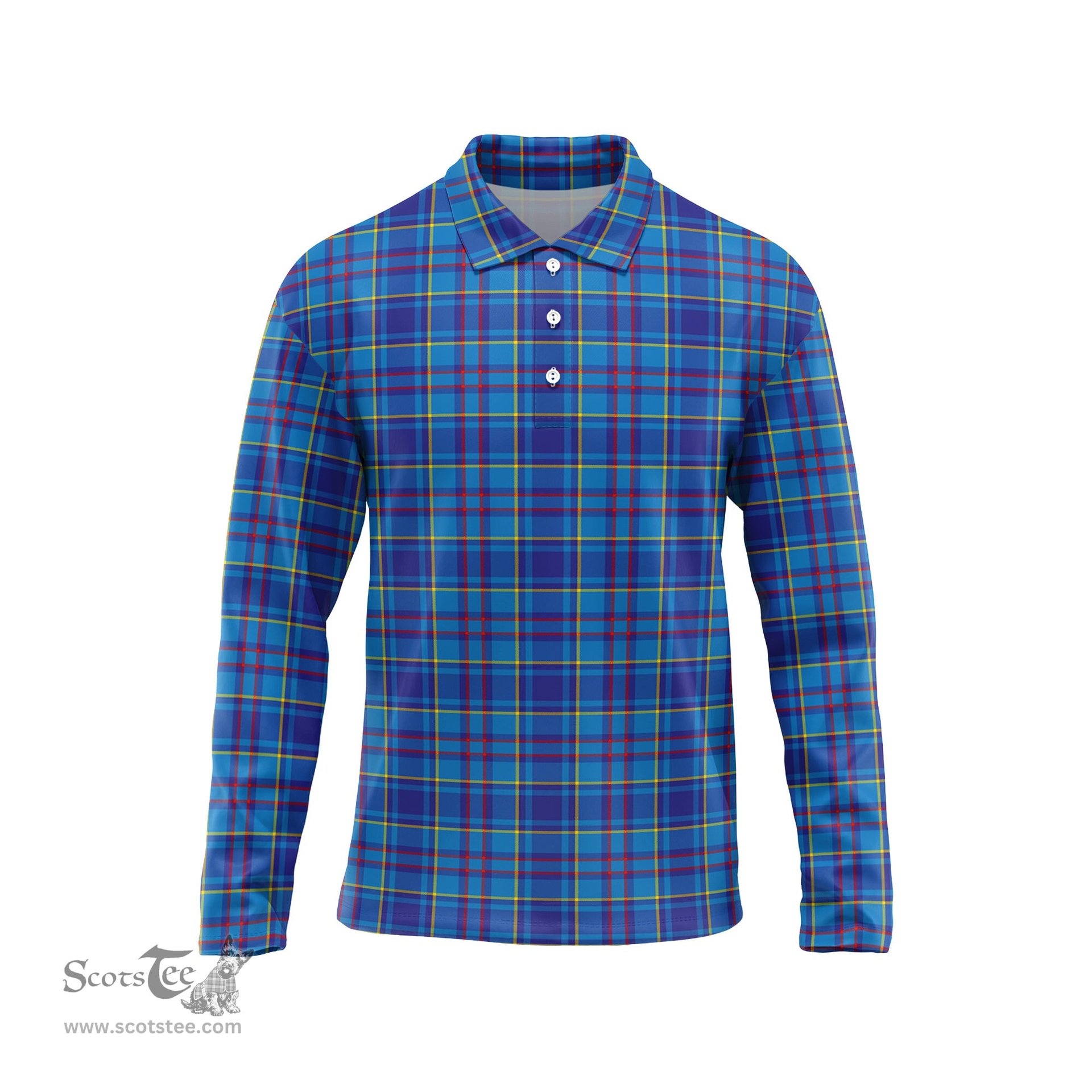 Scottish Mercer Modern Tartan Long Sleeve Plaid Polo Shirt