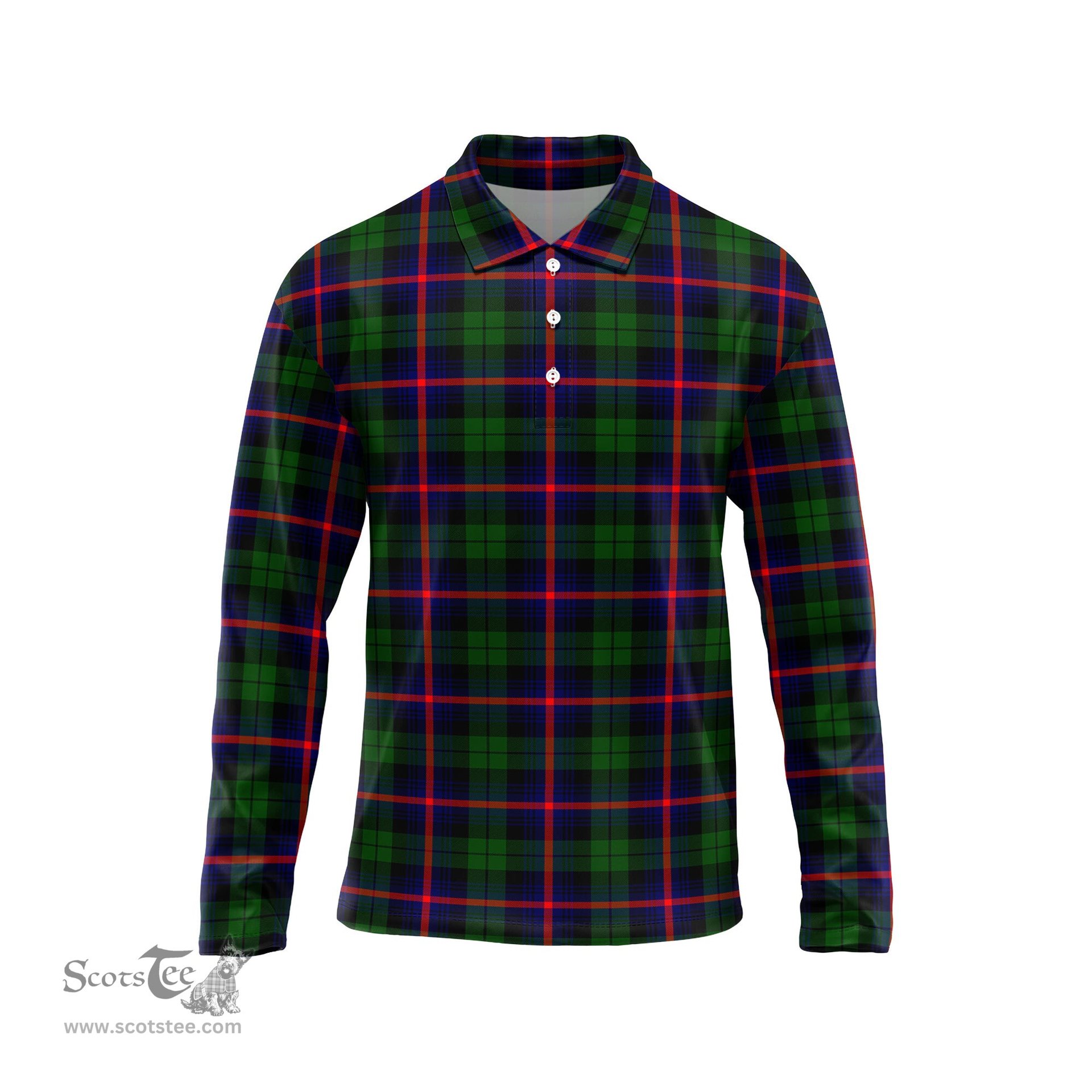 Scottish Urquhart Modern Tartan Long Sleeve Plaid Polo Shirt