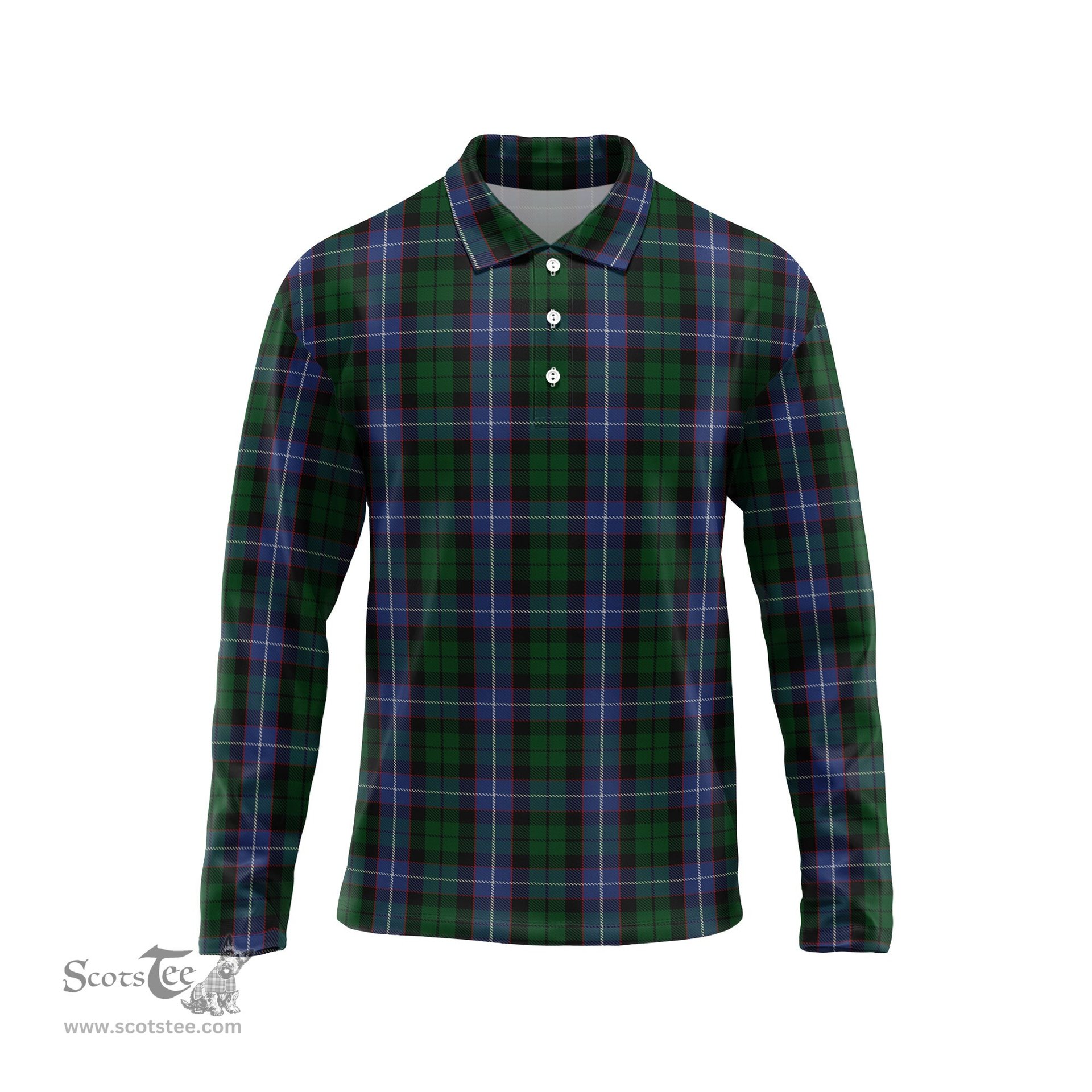 Scottish Russell or Mitchell or Hunter or Galbraith Tartan Long Sleeve Plaid Polo Shirt