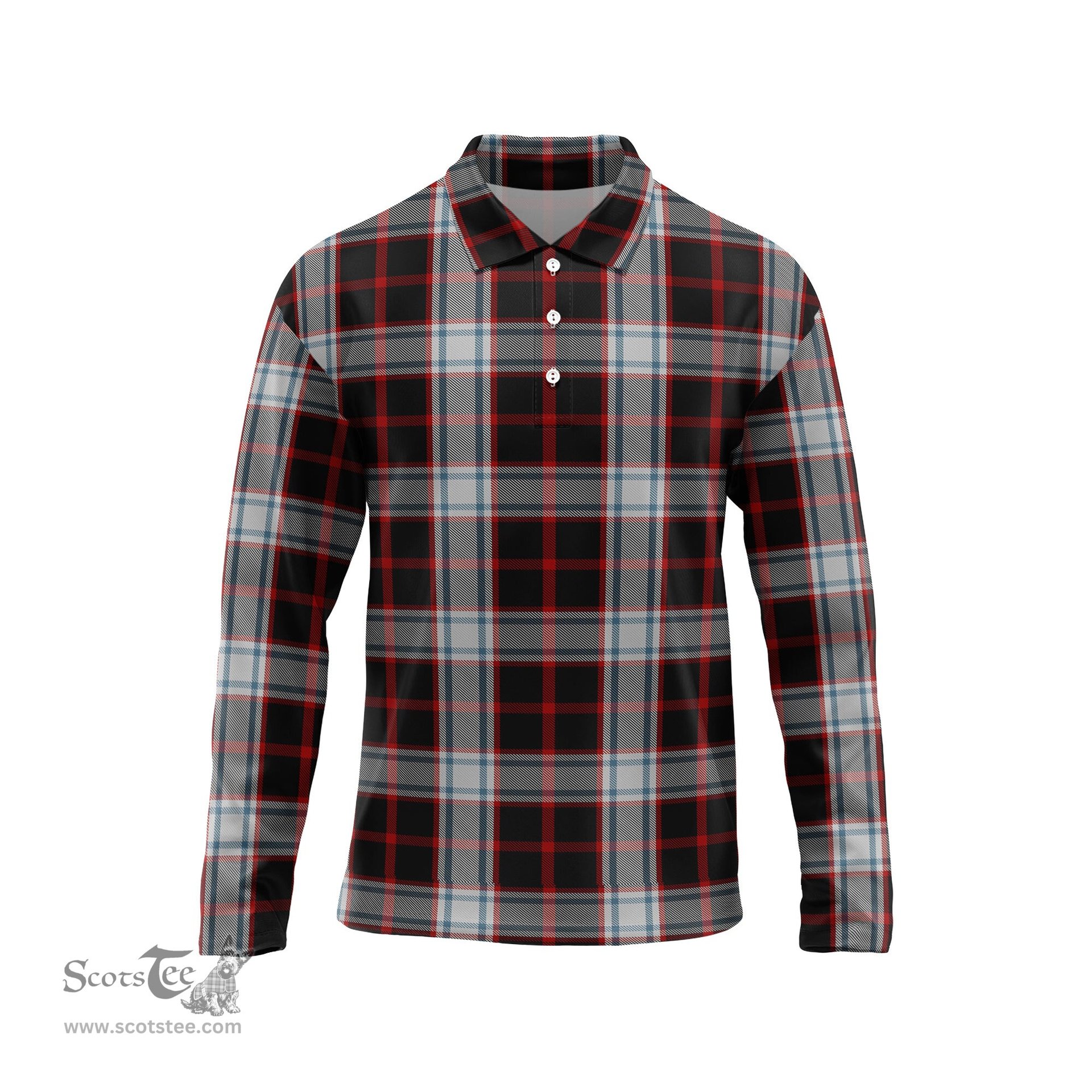 Scottish Merrilees Tartan Long Sleeve Plaid Polo Shirt