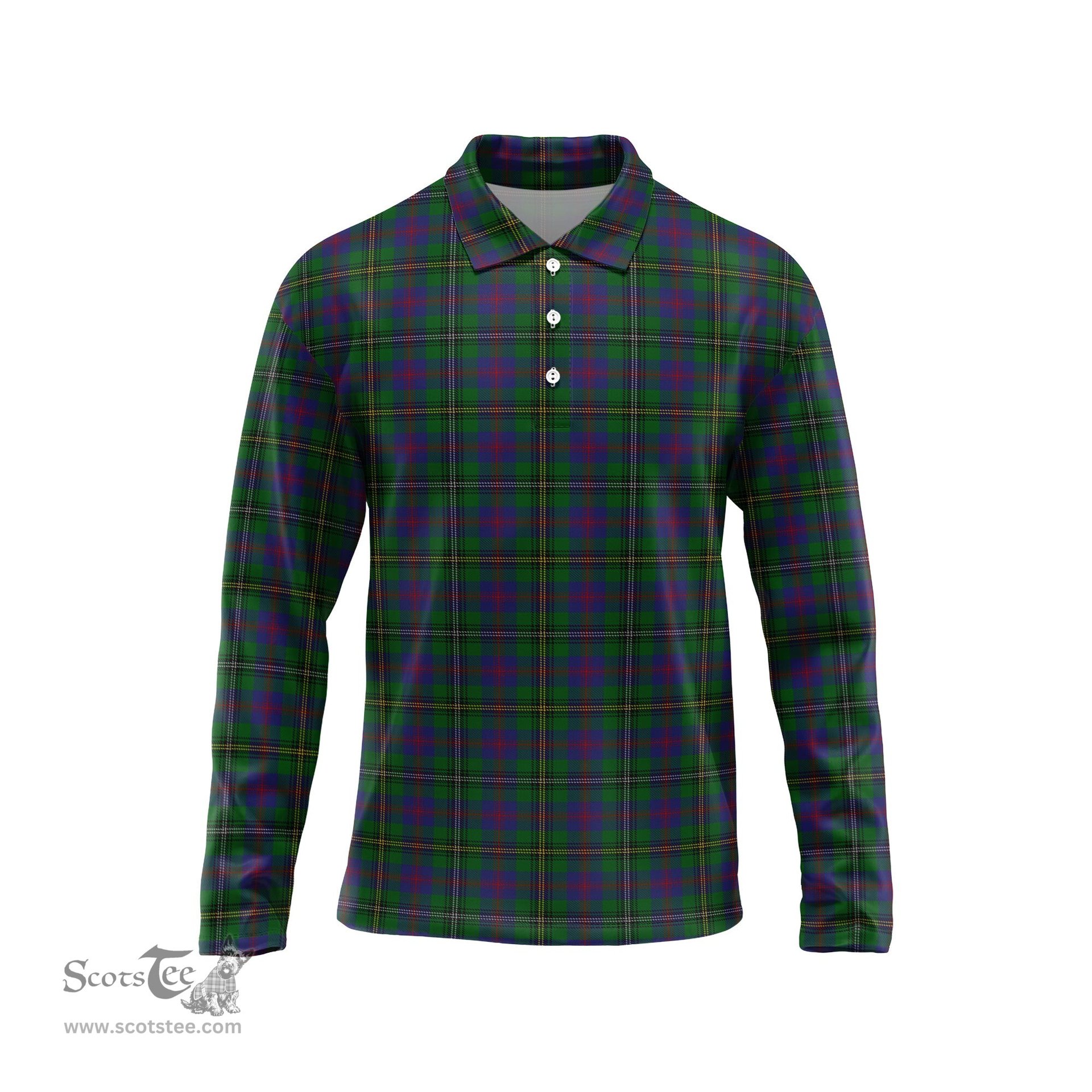 Scottish Wood Tartan Long Sleeve Plaid Polo Shirt