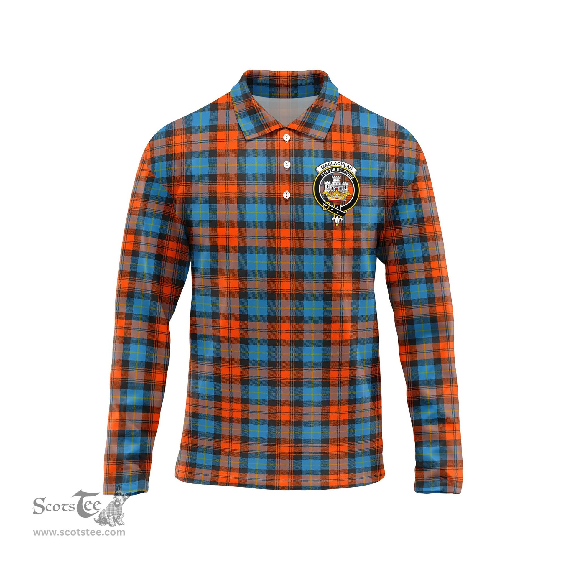 Scottish MacLachlan Ancient Clan Crest Tartan Polo Long Sleeve Plaid Polo Shirt