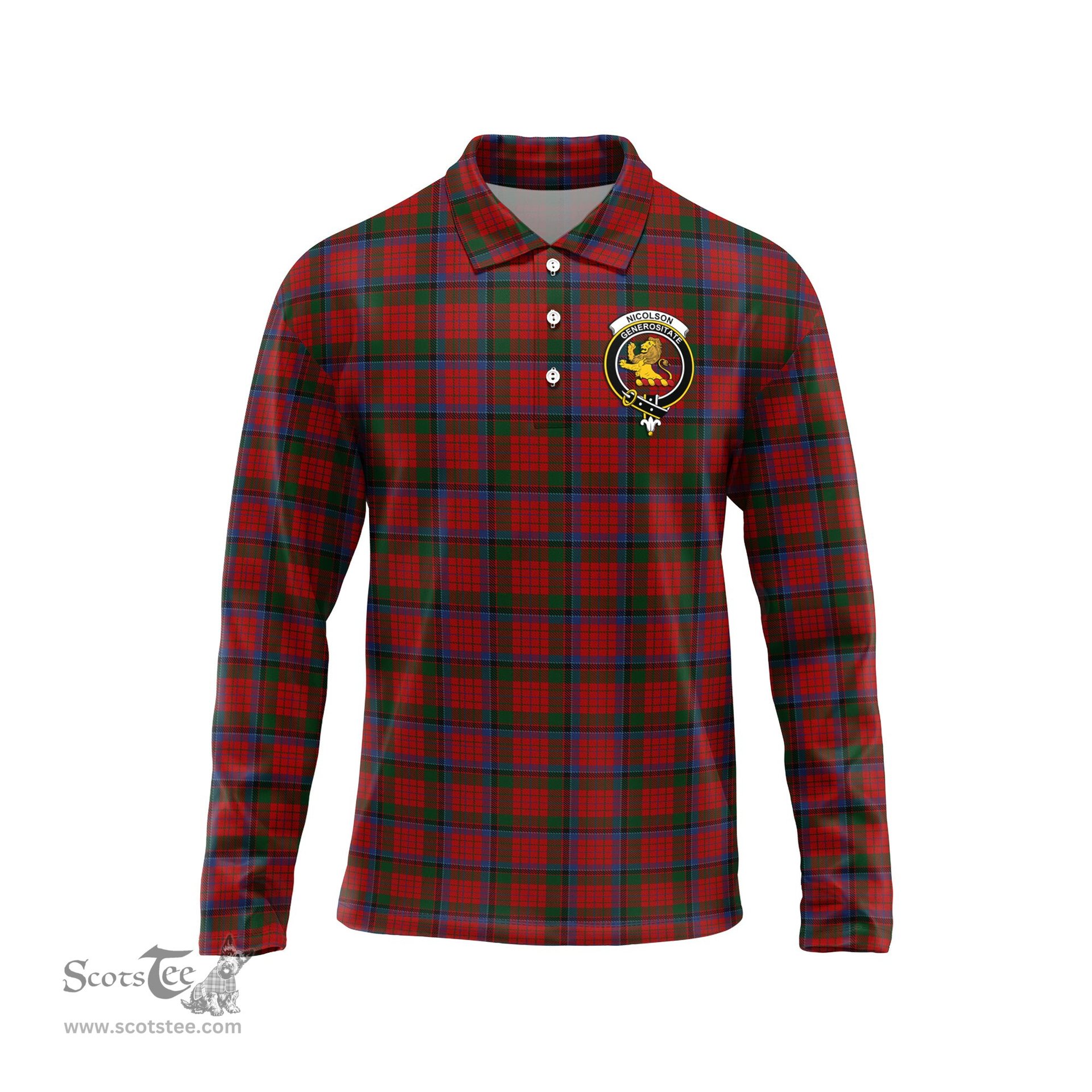 Scottish Nicolson Clan Crest Tartan Polo Long Sleeve Plaid Polo Shirt