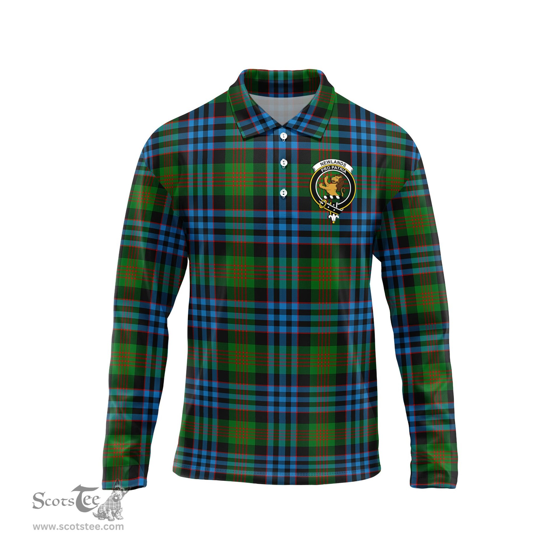 Scottish Newlands of Lauriston Clan Crest Tartan Polo Long Sleeve Plaid Polo Shirt