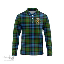 Scottish Newlands of Lauriston Clan Crest Tartan Polo Long Sleeve Plaid Polo Shirt