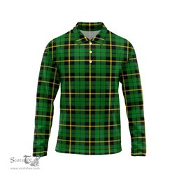 Scottish Wallace Hunting Green Tartan Long Sleeve Plaid Polo Shirt