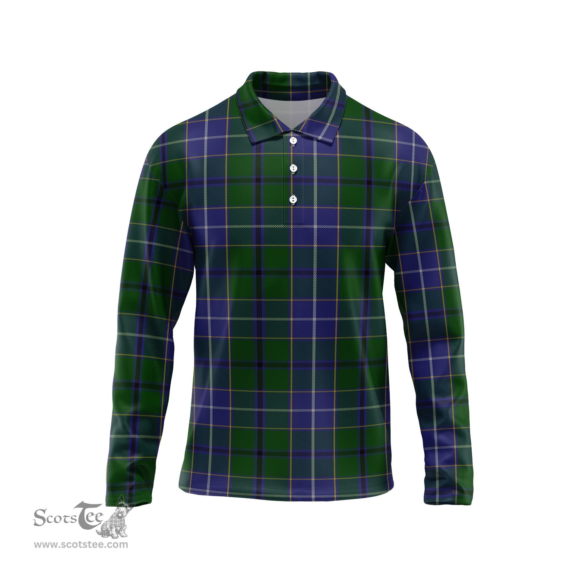 Scottish Wishart Hunting Tartan Long Sleeve Plaid Polo Shirt