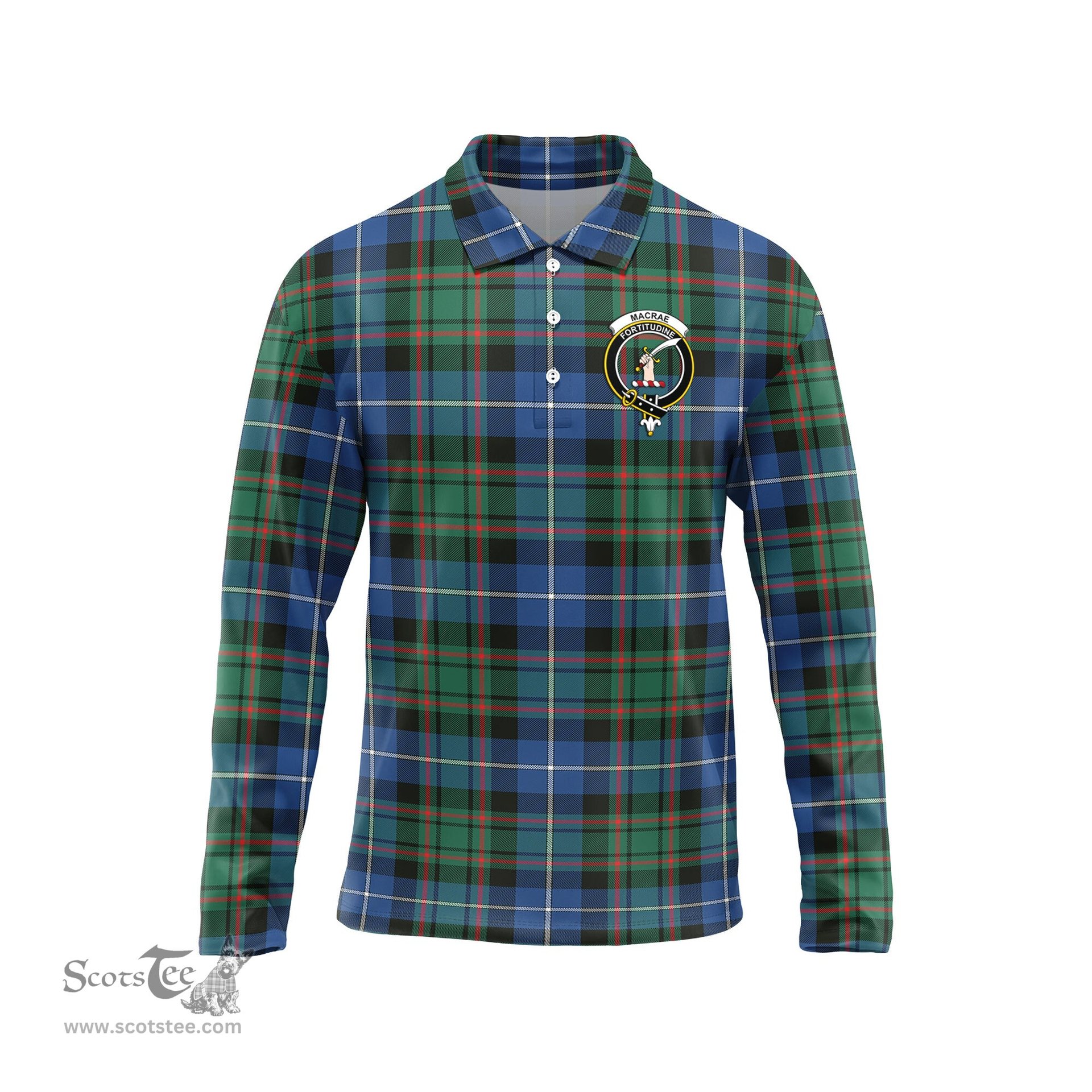 Scottish MacRae Hunting Ancient Clan Crest Tartan Polo Long Sleeve Plaid Polo Shirt