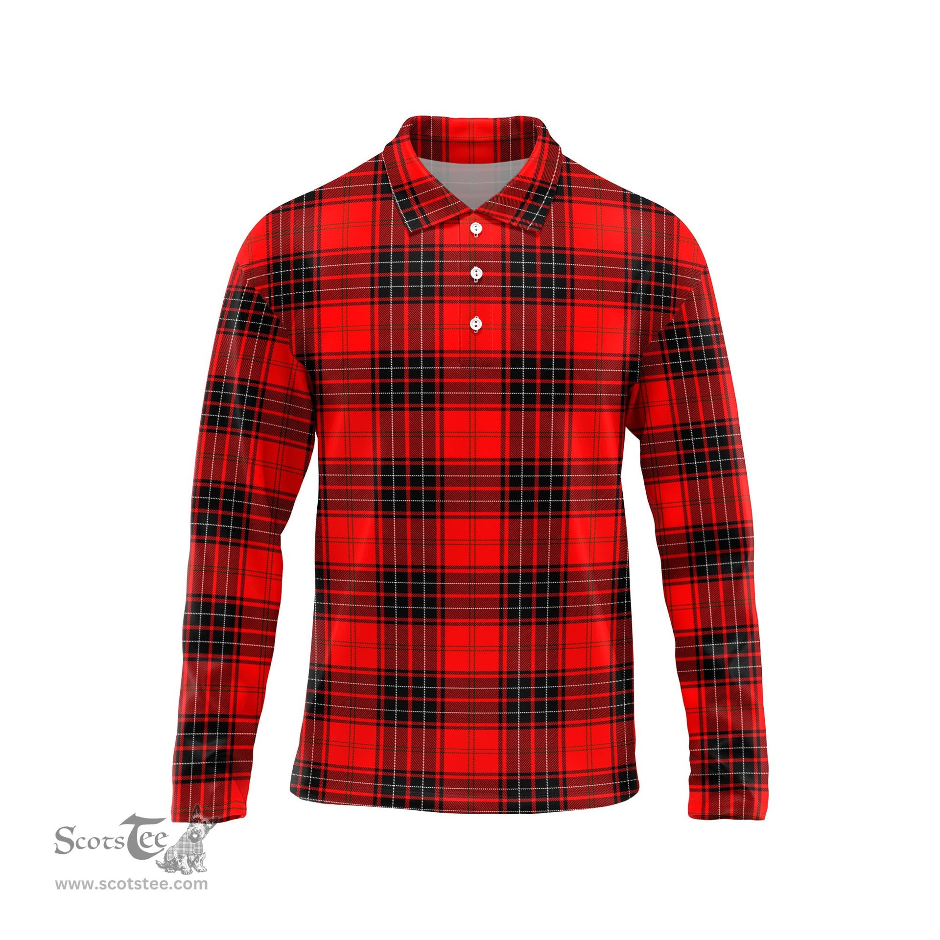 Scottish Wemyss Modern Tartan Long Sleeve Plaid Polo Shirt