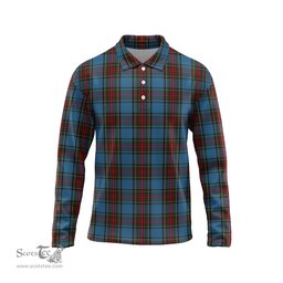 Scottish Stewart Royal Blue Tartan Long Sleeve Plaid Polo Shirt