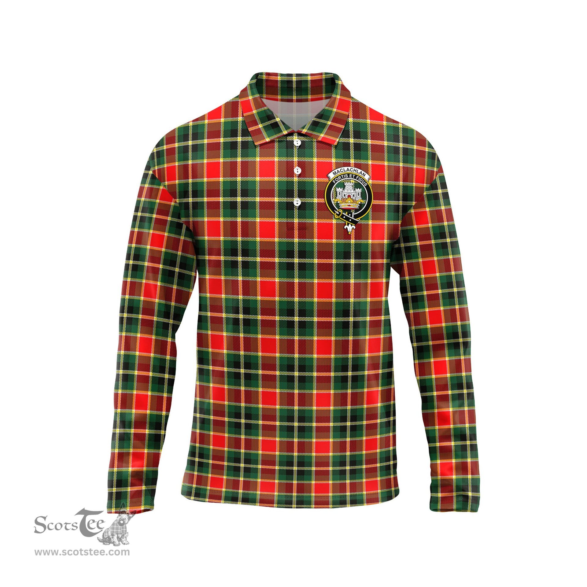 Scottish MacLachlan Hunting Modern Clan Crest Tartan Polo Long Sleeve Plaid Polo Shirt