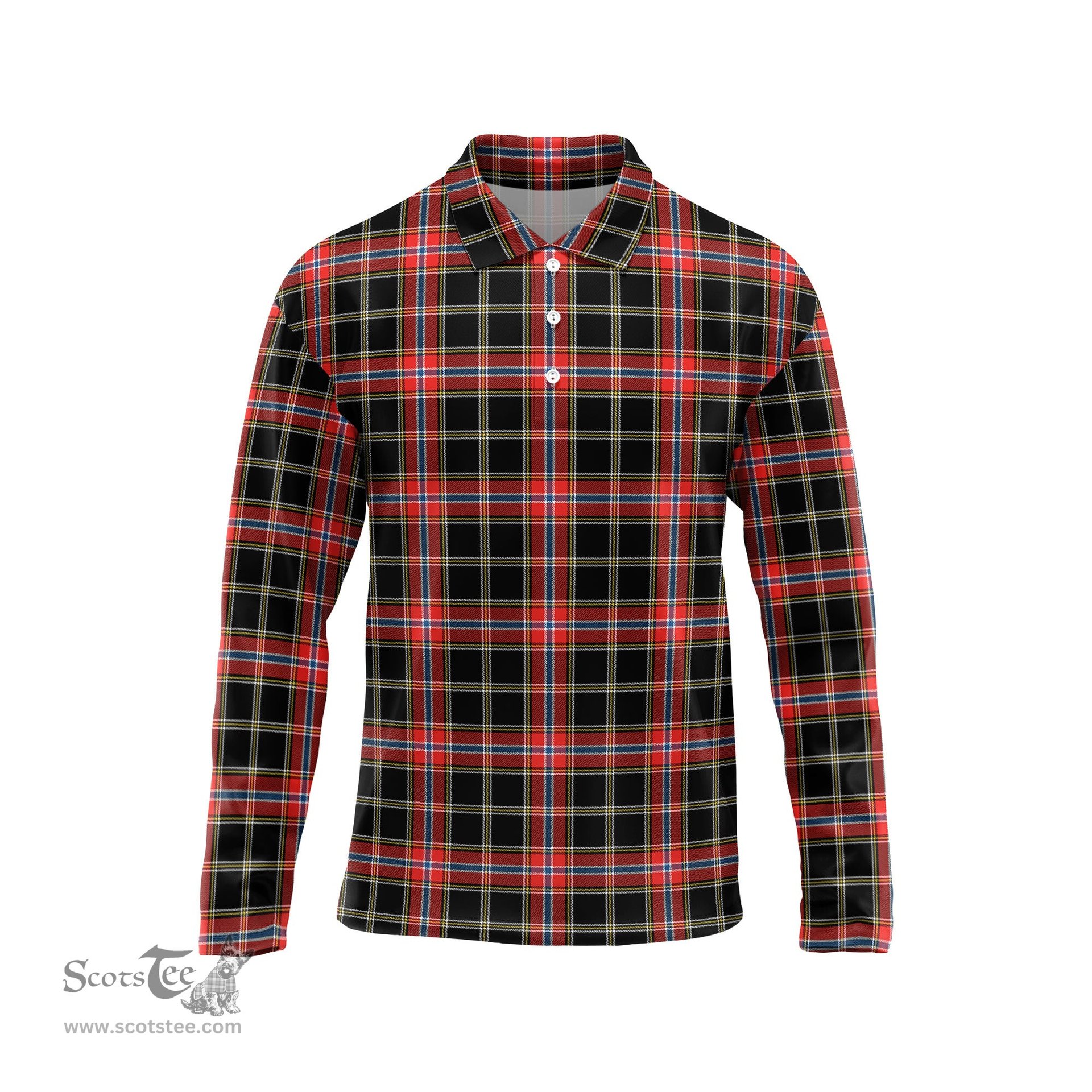 Scottish Norwegian Night Tartan Long Sleeve Plaid Polo Shirt