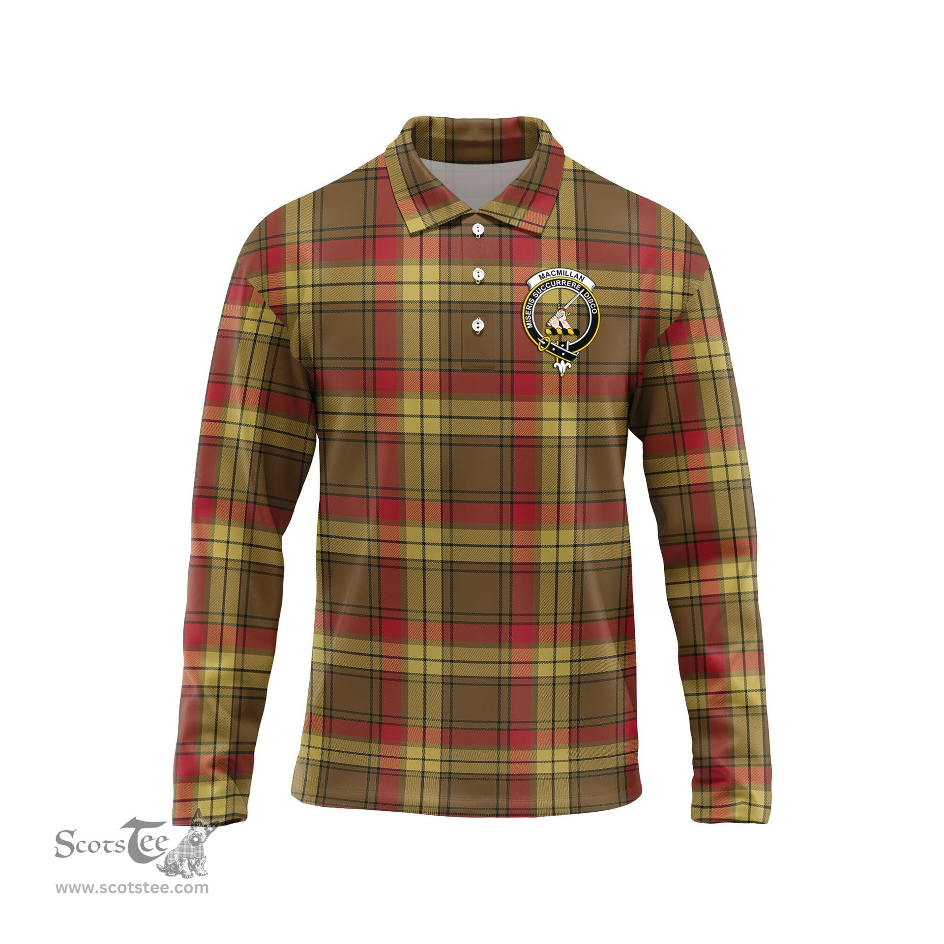 Scottish MacMillan Old Weathered Clan Crest Tartan Polo Long Sleeve Plaid Polo Shirt