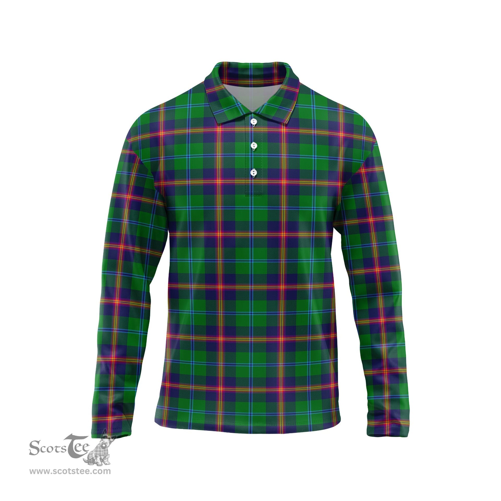 Scottish Young Modern Tartan Long Sleeve Plaid Polo Shirt