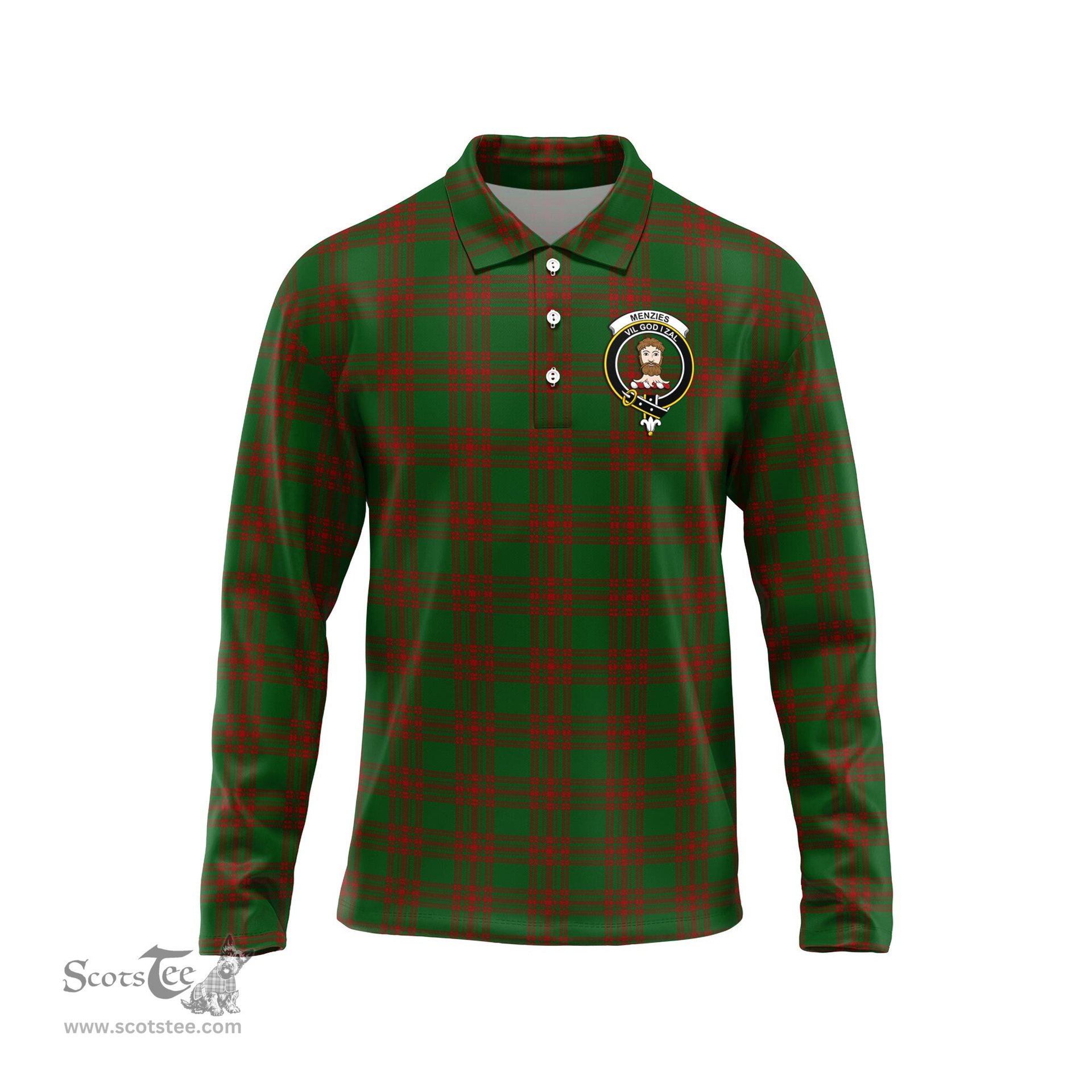 Scottish Menzies Clan Crest Tartan Polo Long Sleeve Plaid Polo Shirt