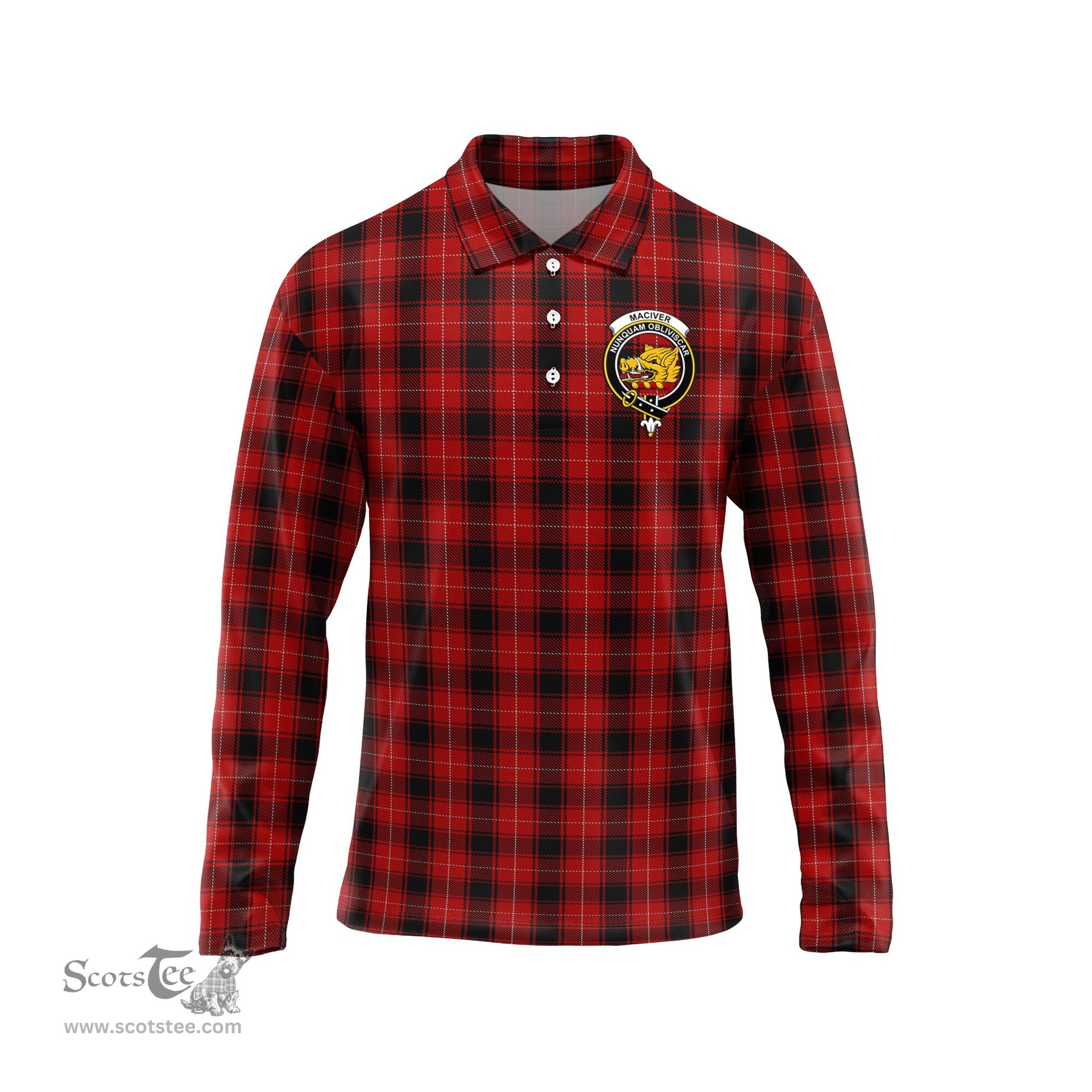 Scottish MacIver Clan Crest Tartan Polo Long Sleeve Plaid Polo Shirt