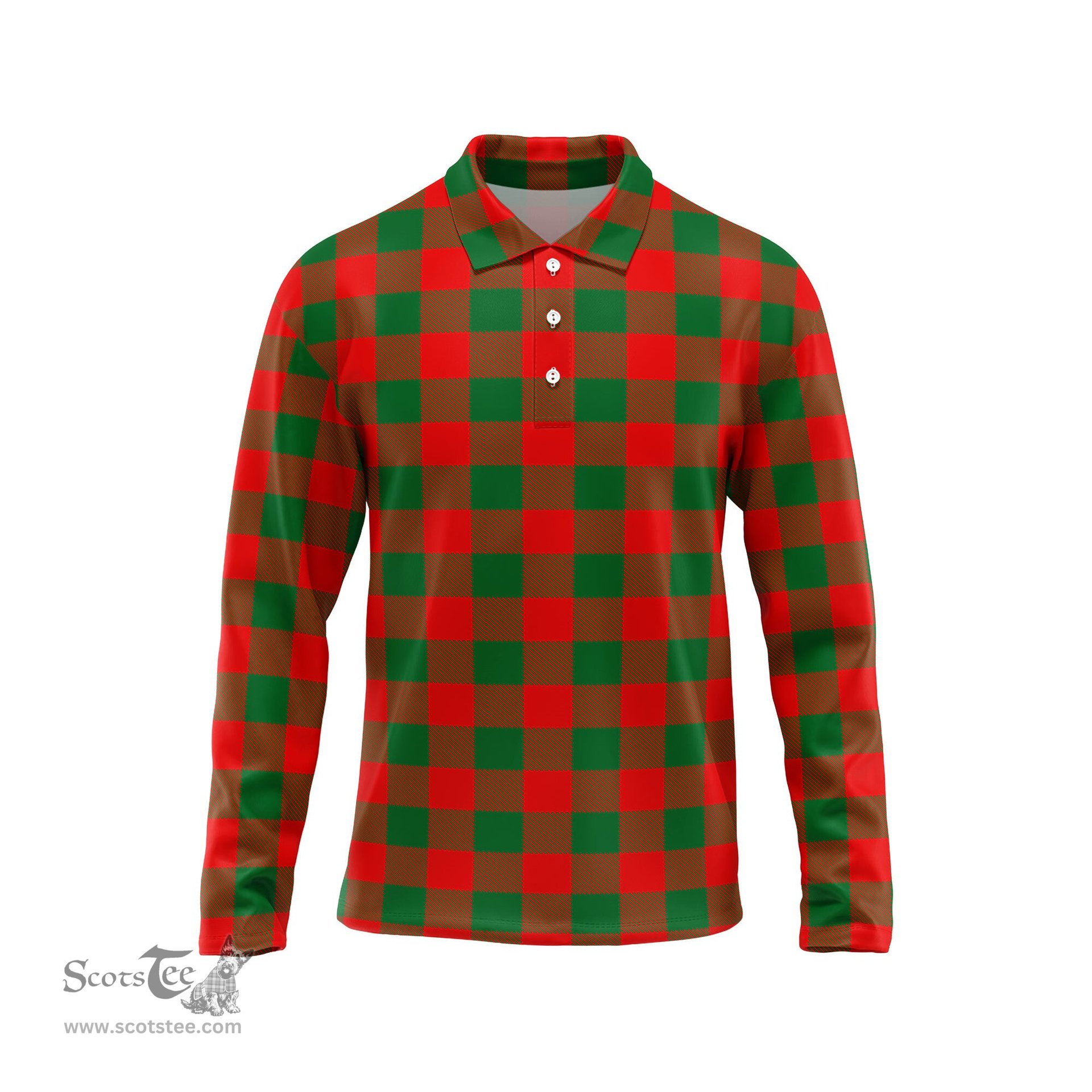 Scottish Moncrieff Modern Tartan Long Sleeve Plaid Polo Shirt