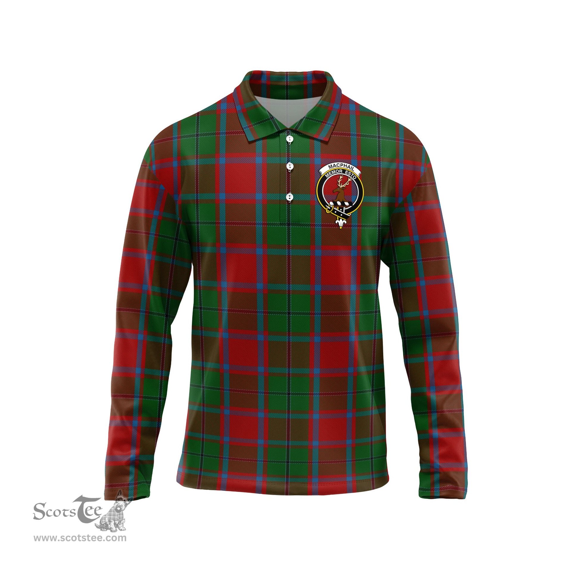 Scottish MacPhail Blue Bands Clan Crest Tartan Polo Long Sleeve Plaid Polo Shirt