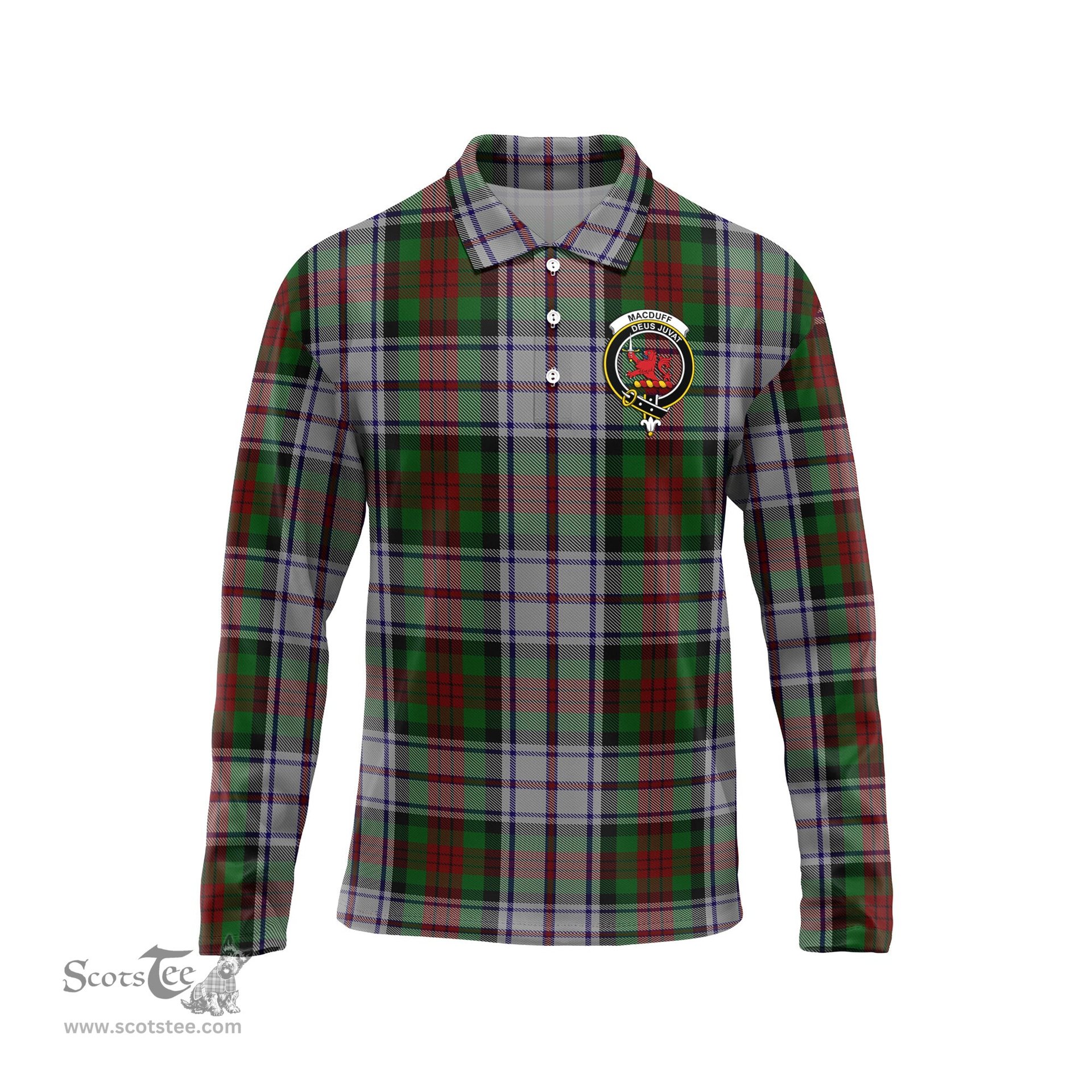 Scottish MacDuff Dress Clan Crest Tartan Polo Long Sleeve Plaid Polo Shirt