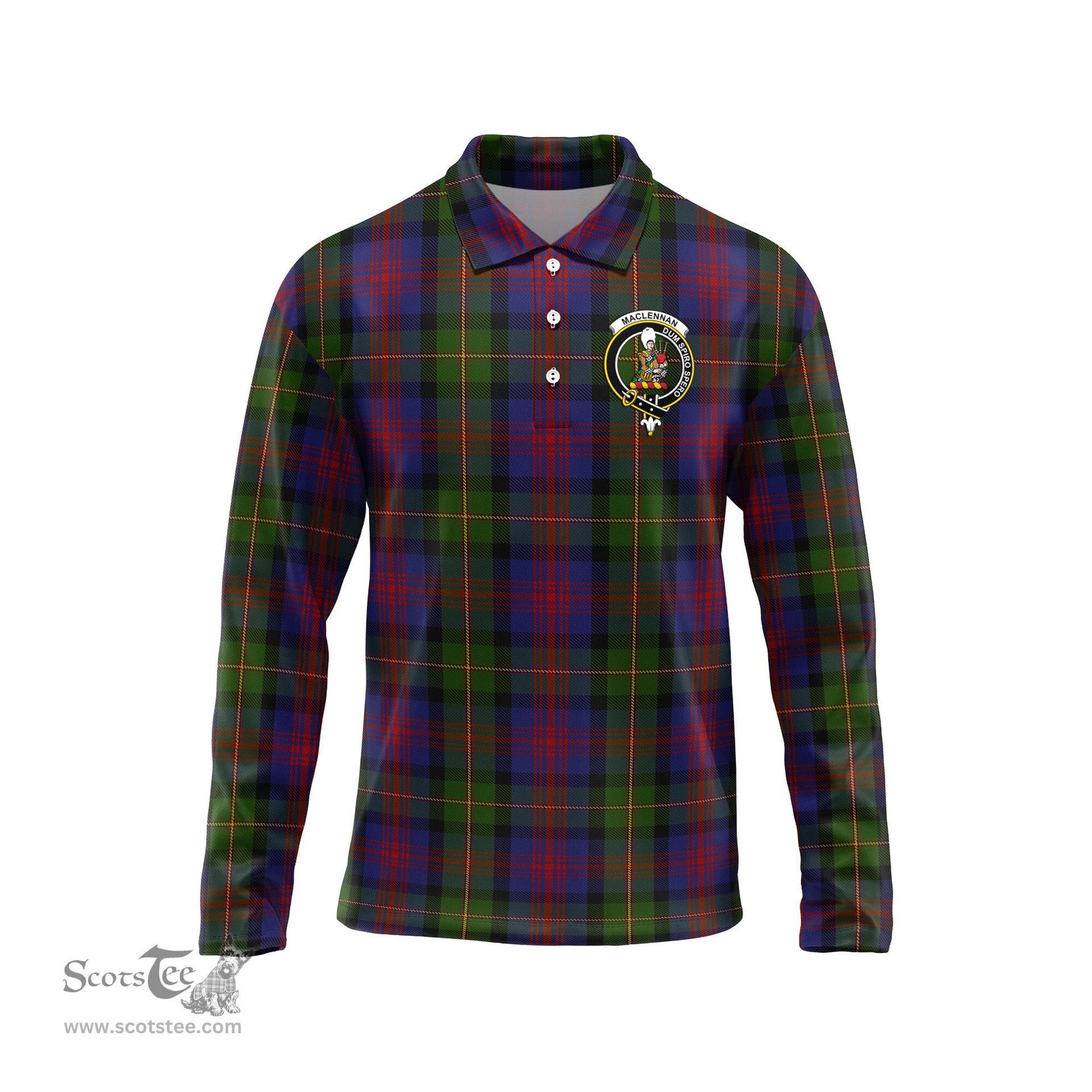 Scottish MacLennan Clan Crest Tartan Polo Long Sleeve Plaid Polo Shirt