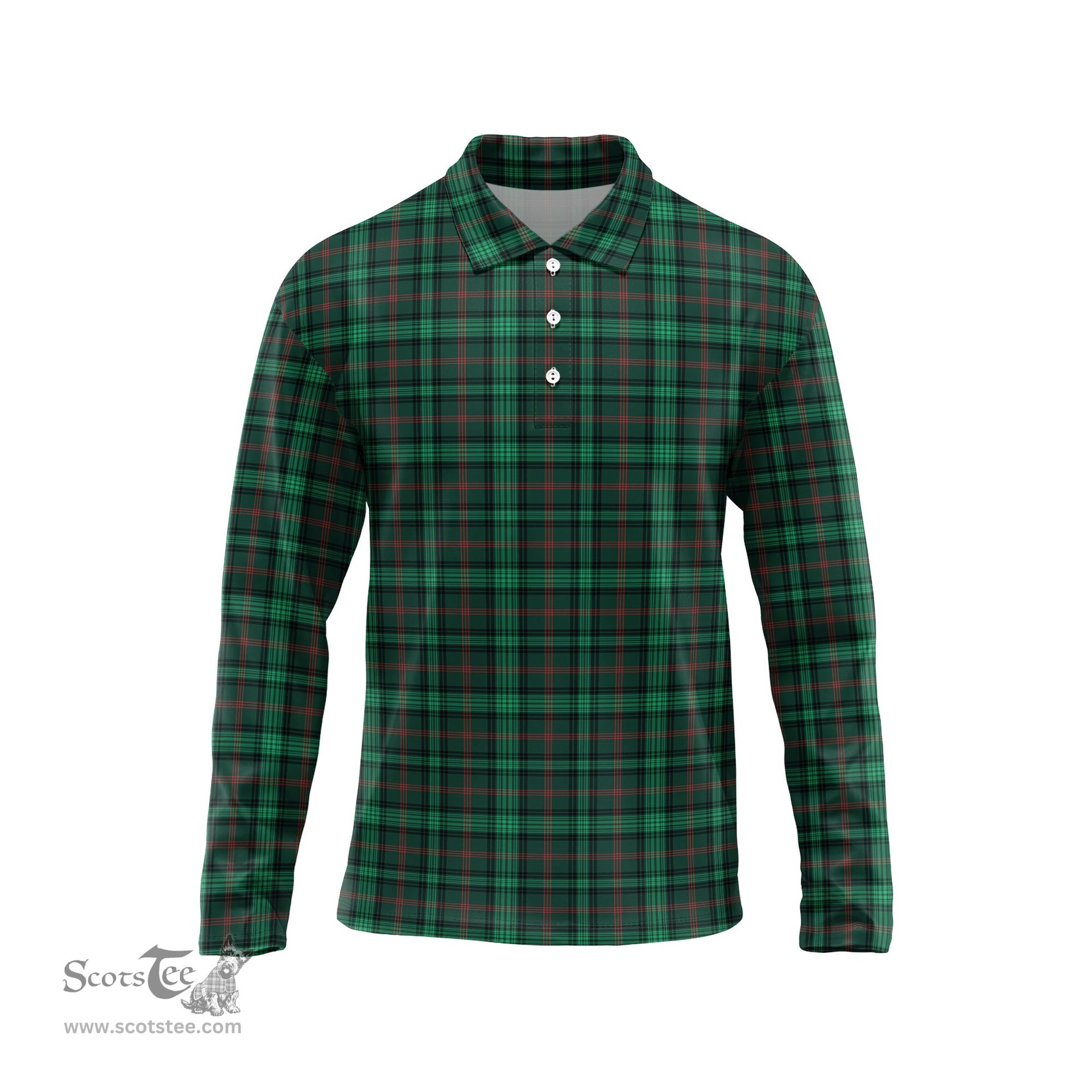Scottish Ross Hunting Modern Tartan Long Sleeve Plaid Polo Shirt