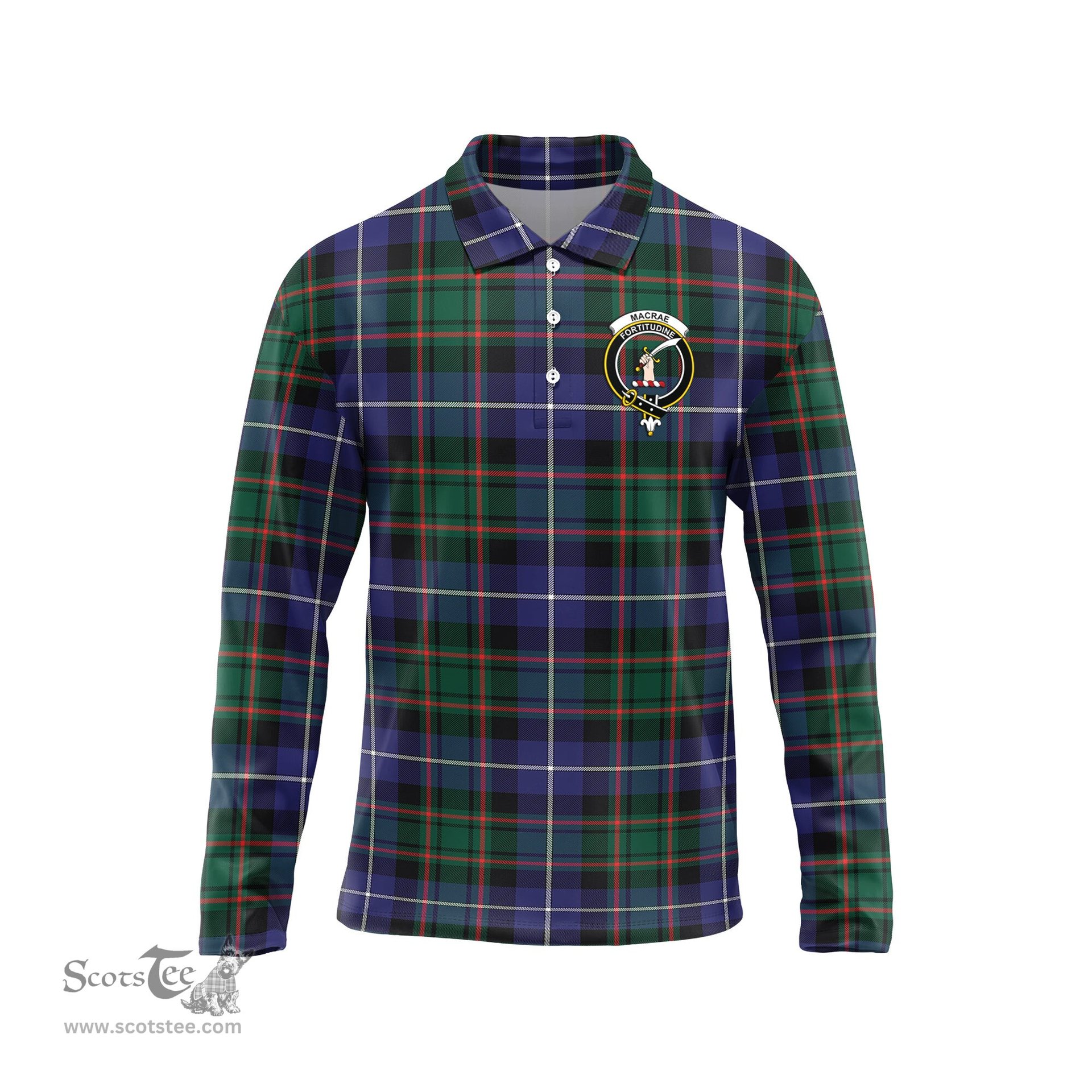 Scottish MacRae Hunting Modern Clan Crest Tartan Polo Long Sleeve Plaid Polo Shirt