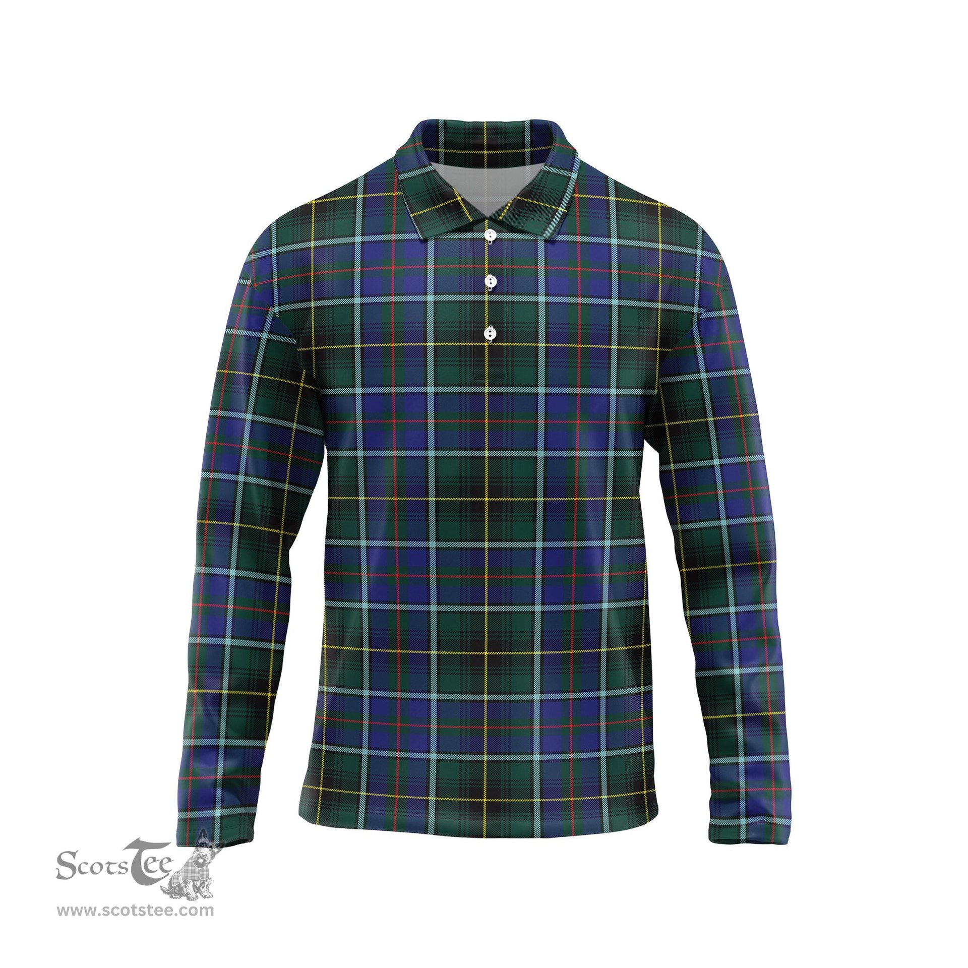 Scottish MacInnes Modern Tartan Long Sleeve Plaid Polo Shirt