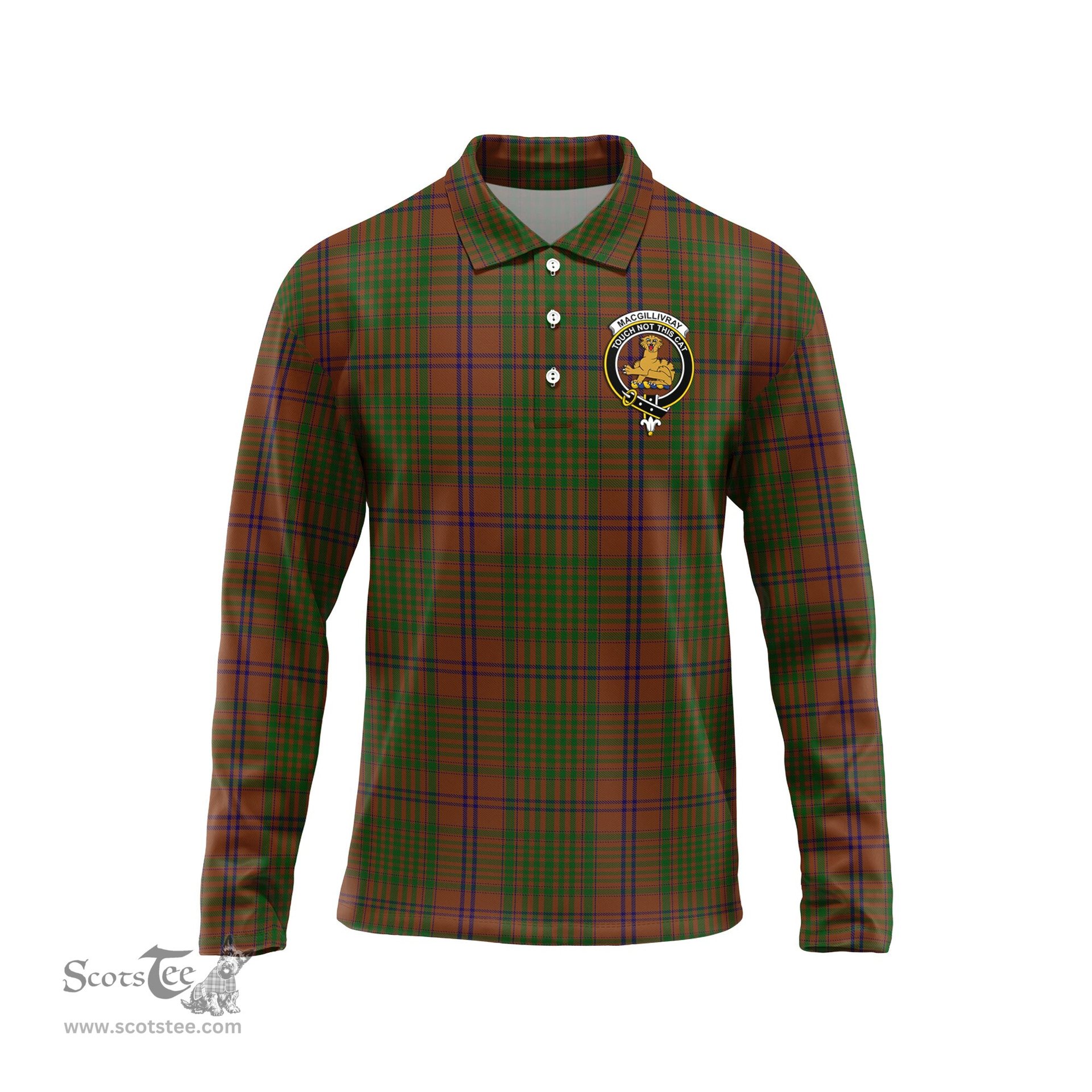 Scottish MacGillivray Hunting Clan Crest Tartan Polo Long Sleeve Plaid Polo Shirt