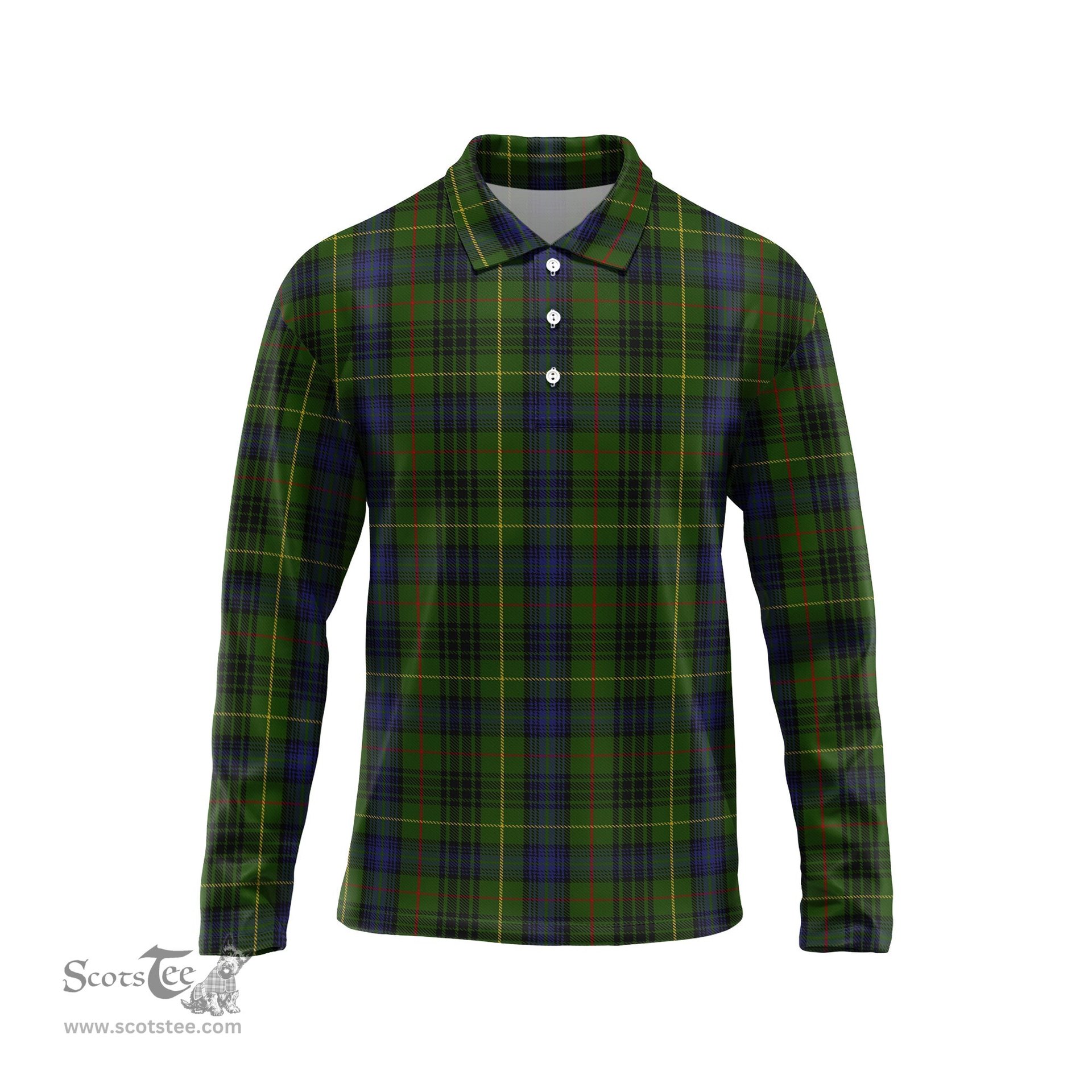 Scottish Stewart Hunting Tartan Long Sleeve Plaid Polo Shirt