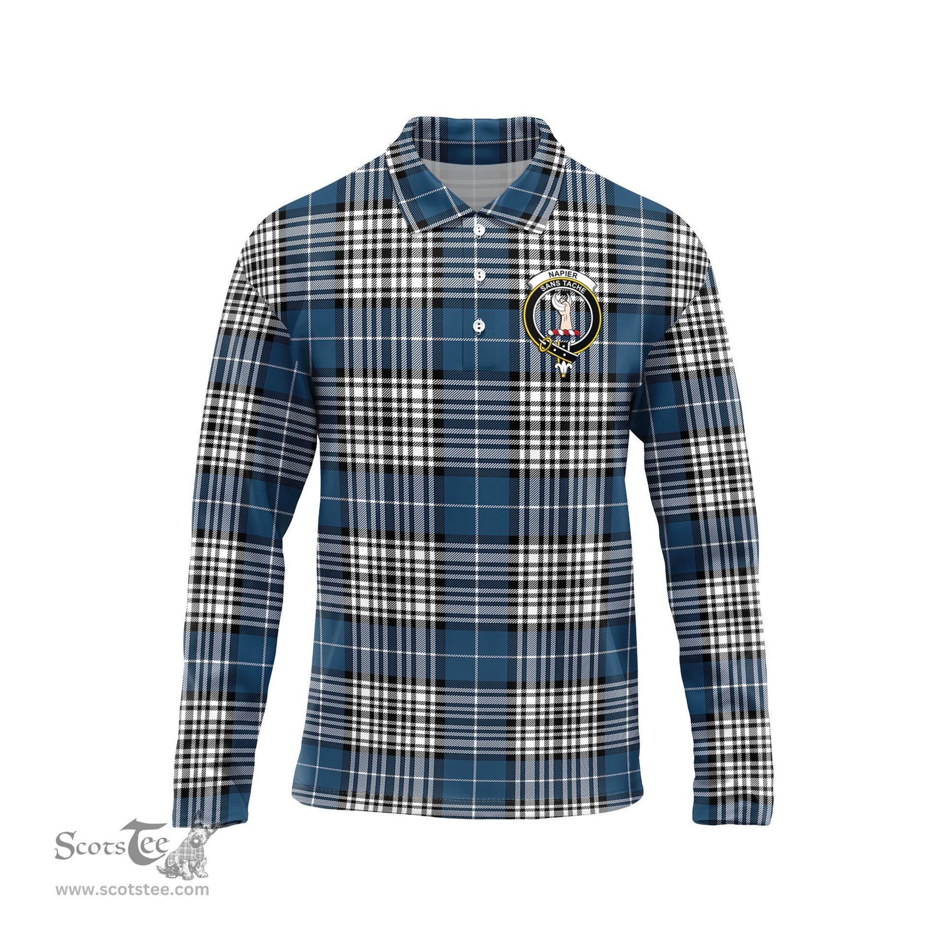Scottish Napier Modern Clan Crest Tartan Polo Long Sleeve Plaid Polo Shirt