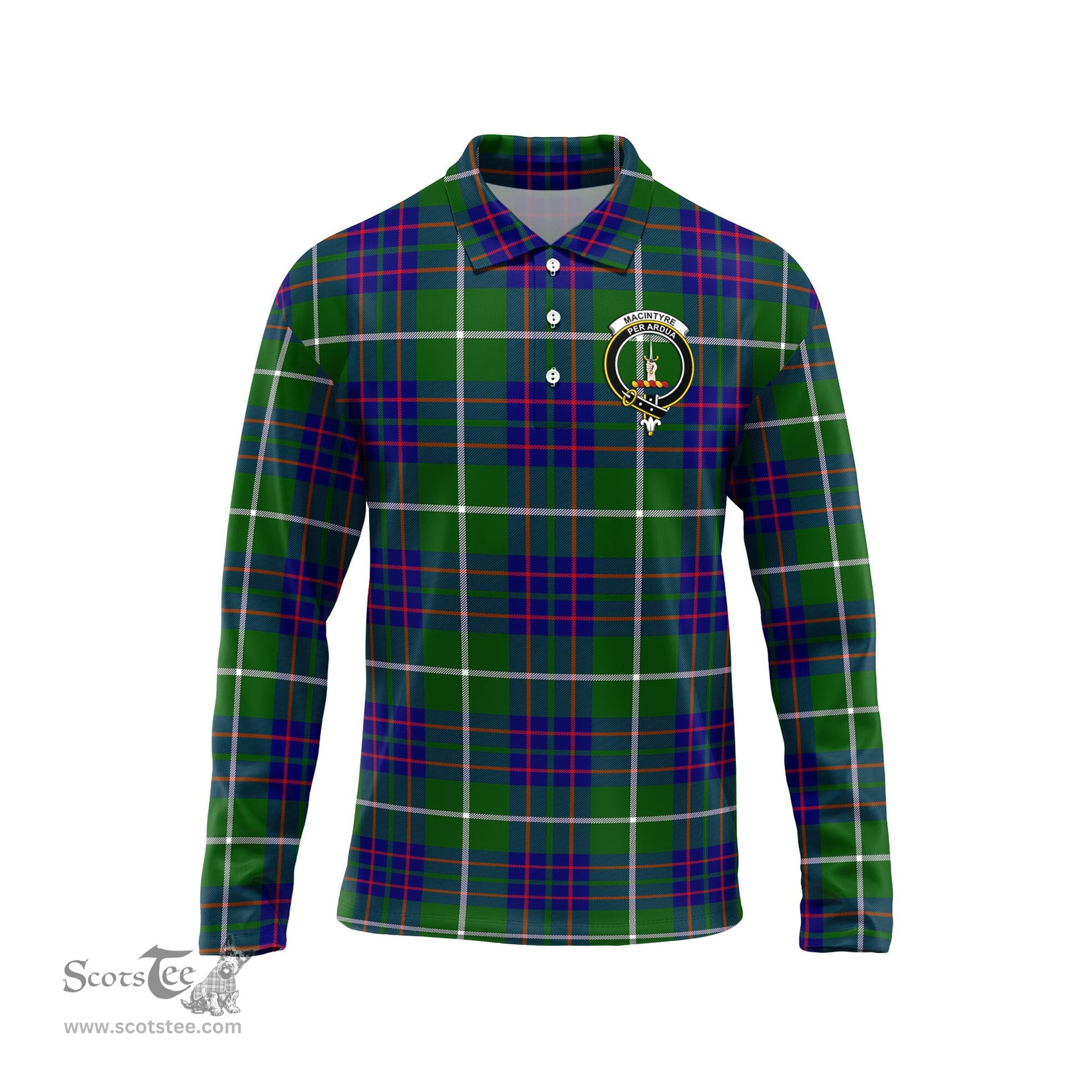 Scottish MacIntyre Hunting Modern Clan Crest Tartan Polo Long Sleeve Plaid Polo Shirt