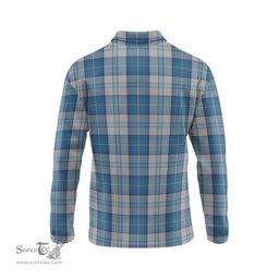 Scottish Menzies Dress Blue and White Clan Crest Tartan Polo Long Sleeve Plaid Polo Shirt