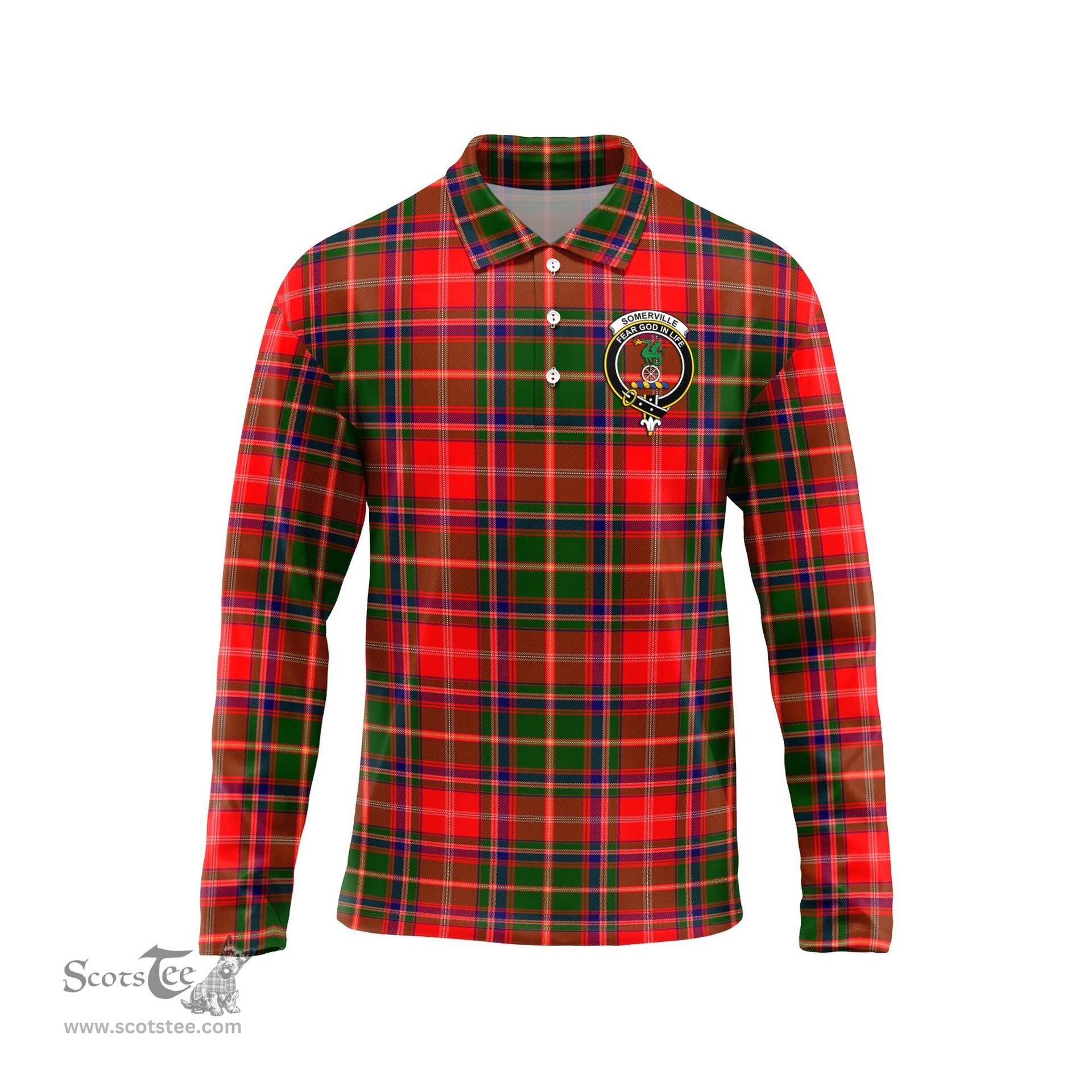 Scottish Somerville Modern Clan Crest Tartan Polo Long Sleeve Plaid Polo Shirt