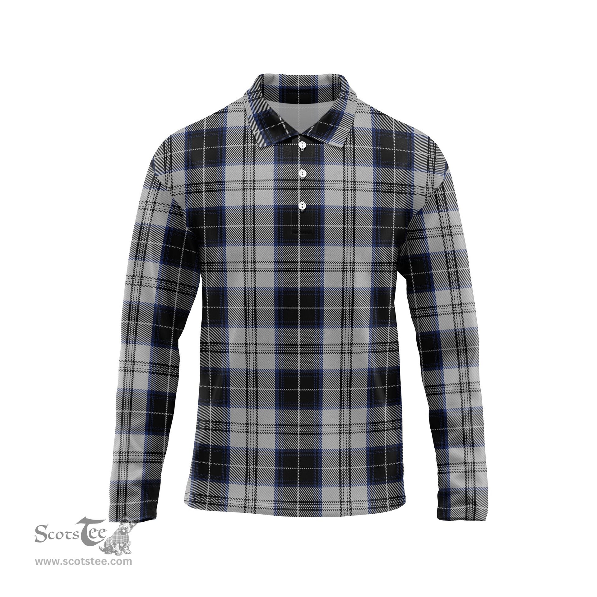 Scottish Menzies Black Dress Tartan Long Sleeve Plaid Polo Shirt