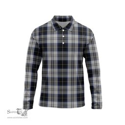 Scottish Menzies Black Dress Tartan Long Sleeve Plaid Polo Shirt