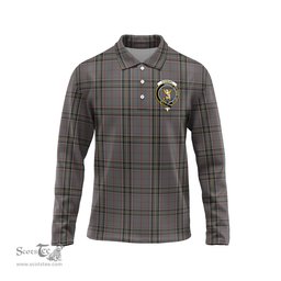 Scottish Stewart Grey Clan Crest Tartan Polo Long Sleeve Plaid Polo Shirt