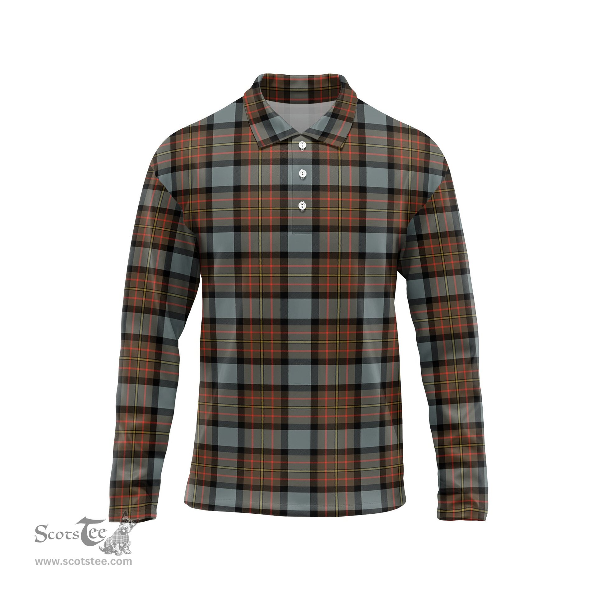 Scottish MacLaren Weathered Tartan Long Sleeve Plaid Polo Shirt
